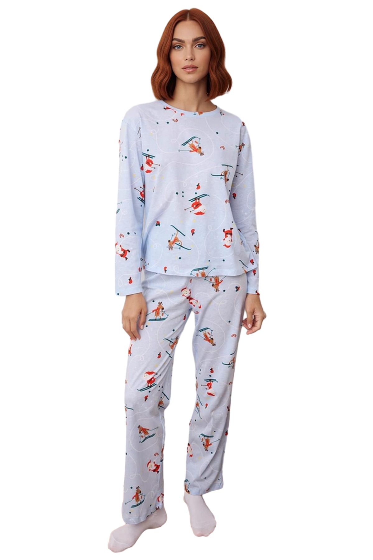 Kadın Kayakçı Desenli Pijama Takımı Fonksiyonel Dayanıklı Kaliteli Konforlu Estetik Modern