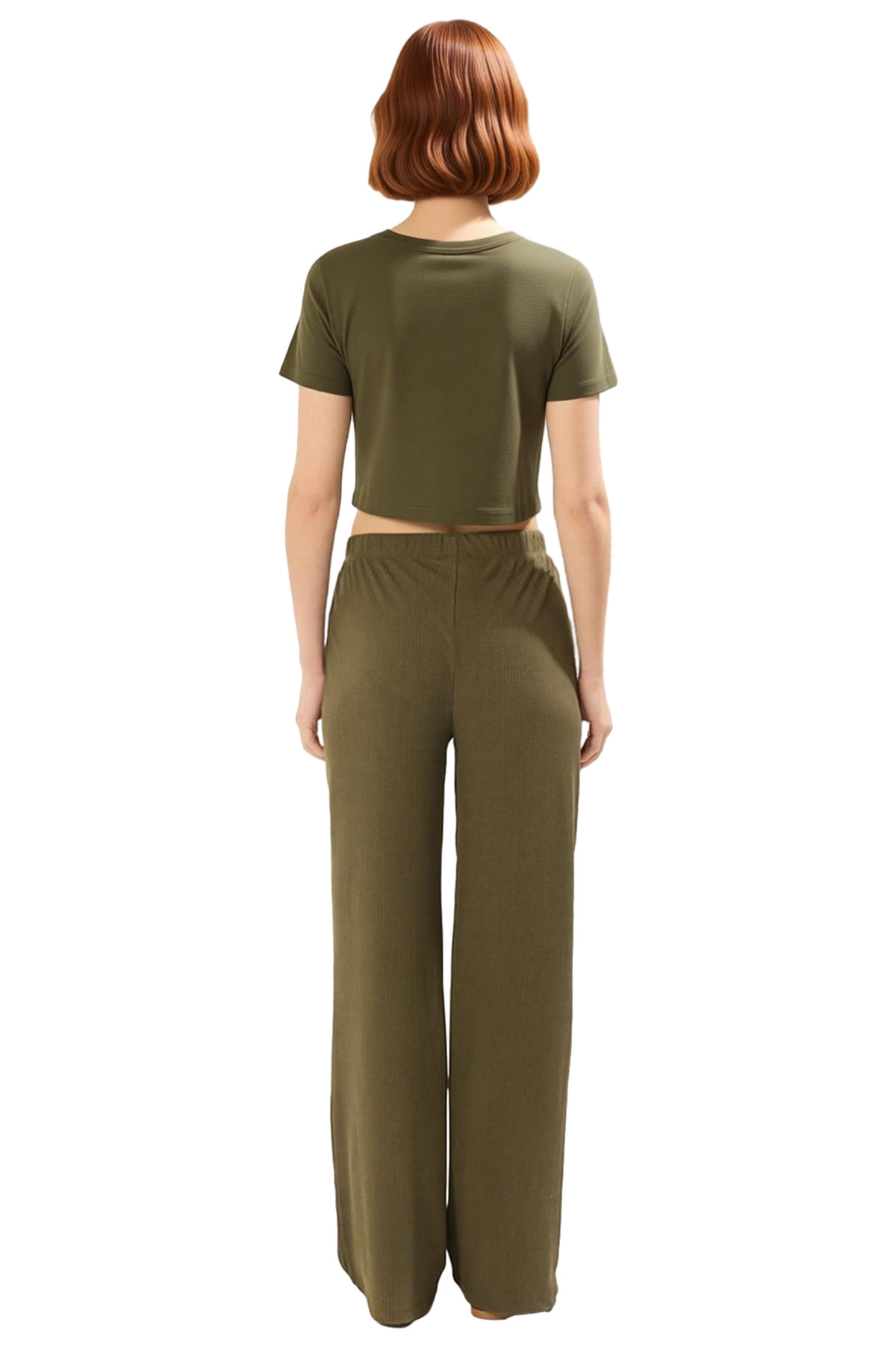 Kadın Moda Geniş Paça Uzun Boy Örme Pantolon Yüksek Bel Düz Desen Günlük Stil Dayanıklı Malzeme