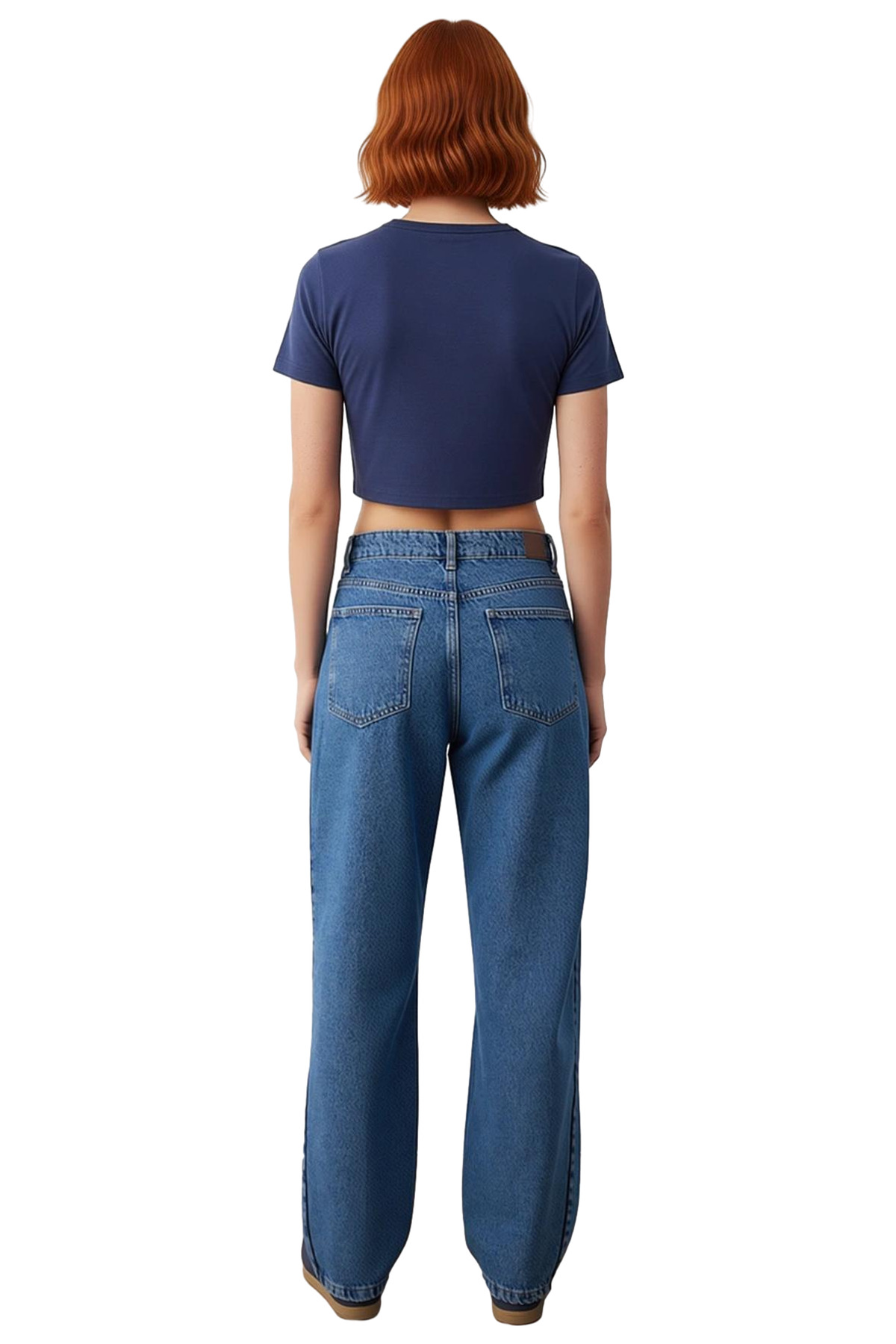 Kadın Geniş Paça Dikiş Detaylı Denim Pantolon Fonksiyonel Dayanıklı Kaliteli Konforlu Spor