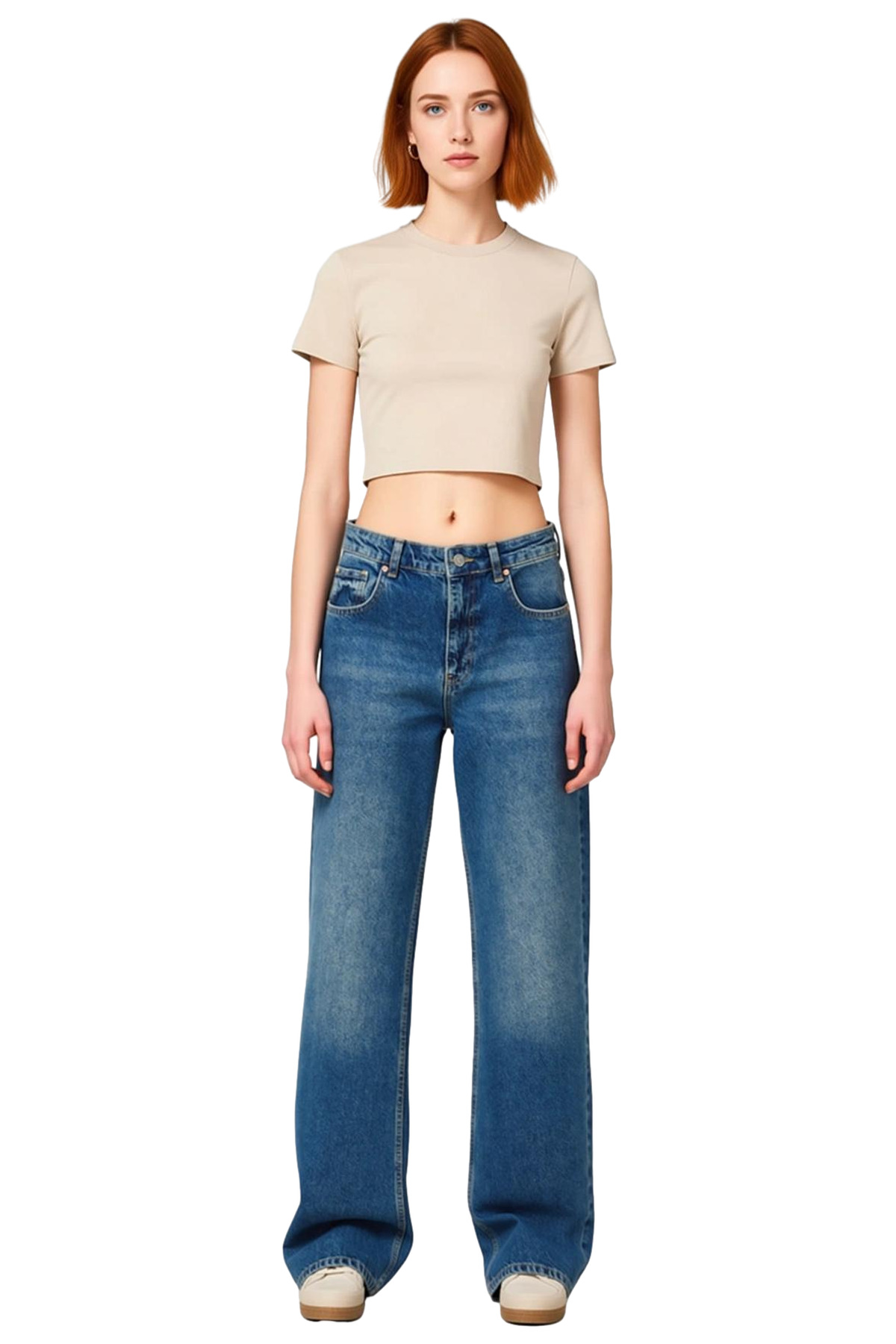 Kadın Yüksek Bel Wide Leg Denim Pantolon Fonksiyonel Dayanıklı Kaliteli Konforlu Estetik Şık