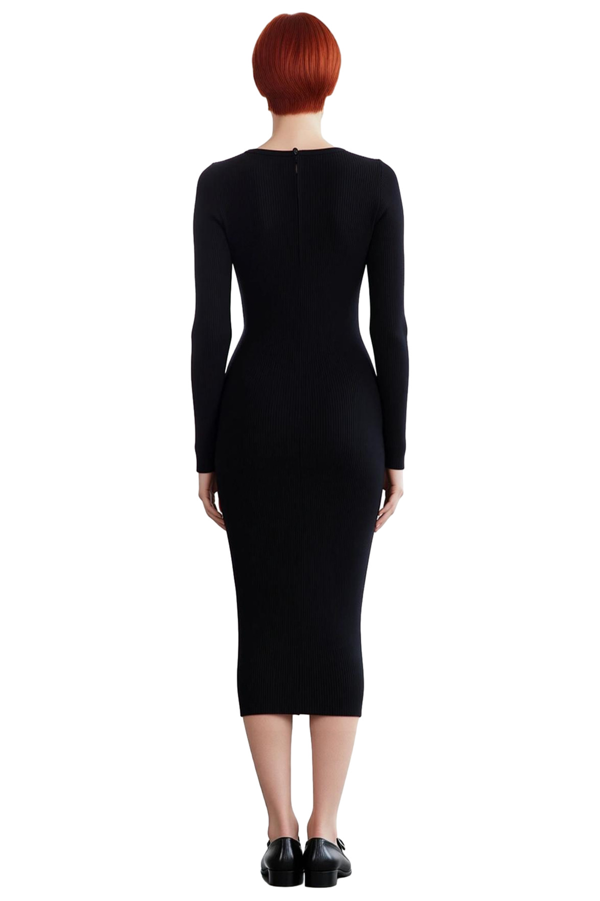 Kadın Limited Edition Siyah Bodycon Triko Gül Detaylı Maxi Elbise İlkbahar Sonbahar Zarafeti Sunar