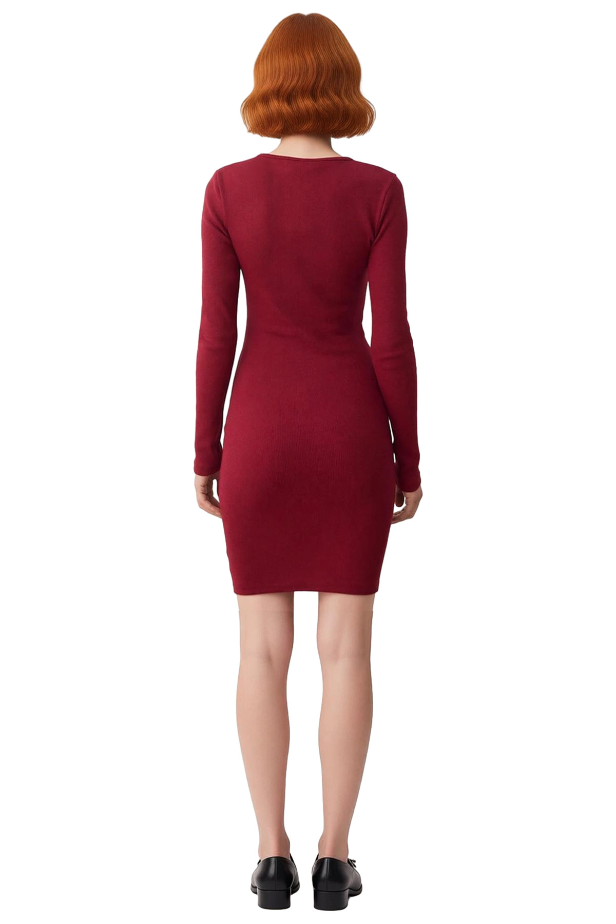 Kadın Bodycon Fitilli Uzun Kol Düğmeli Bisiklet Yaka Mini Örme Elbise Günlük Şıklık Sunar Kaliteli