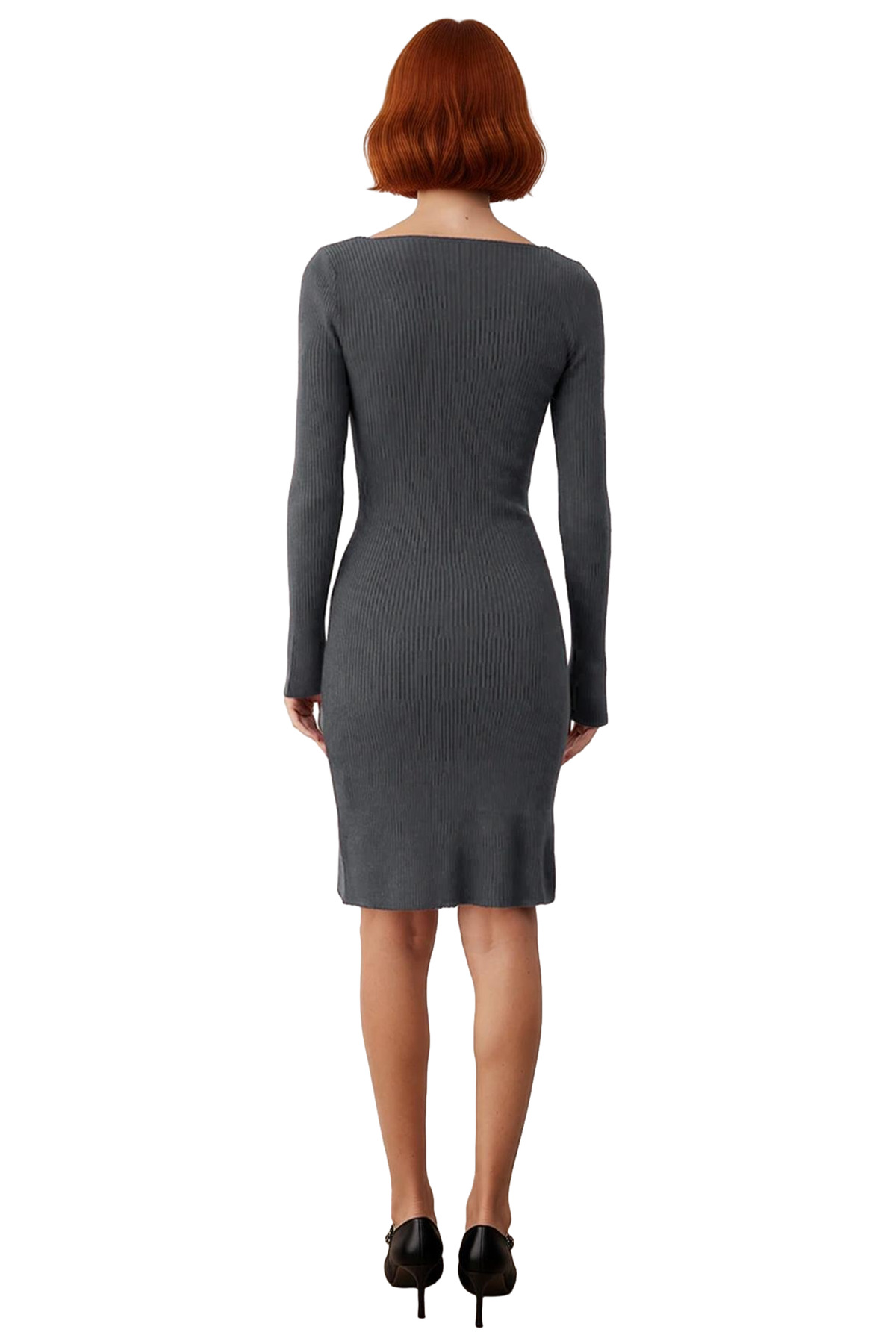 Kadın Uzun Kollu V Yaka Bodycon Triko Mini Elbise Günlük Şık Akrilik Kışlık Rahat Tasarım Kaliteli