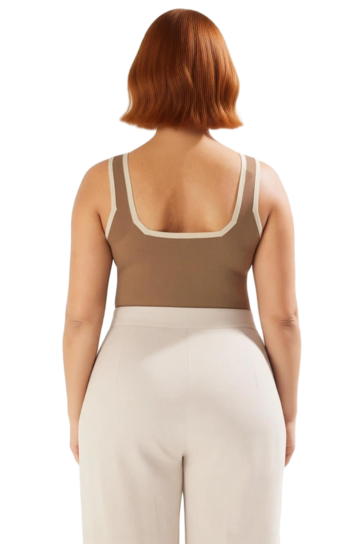 Kadın Kahverengi Kare Yaka Bodycon İnce Triko Bluz Kalın Askılı Günlük Kullanım İçin İdeal