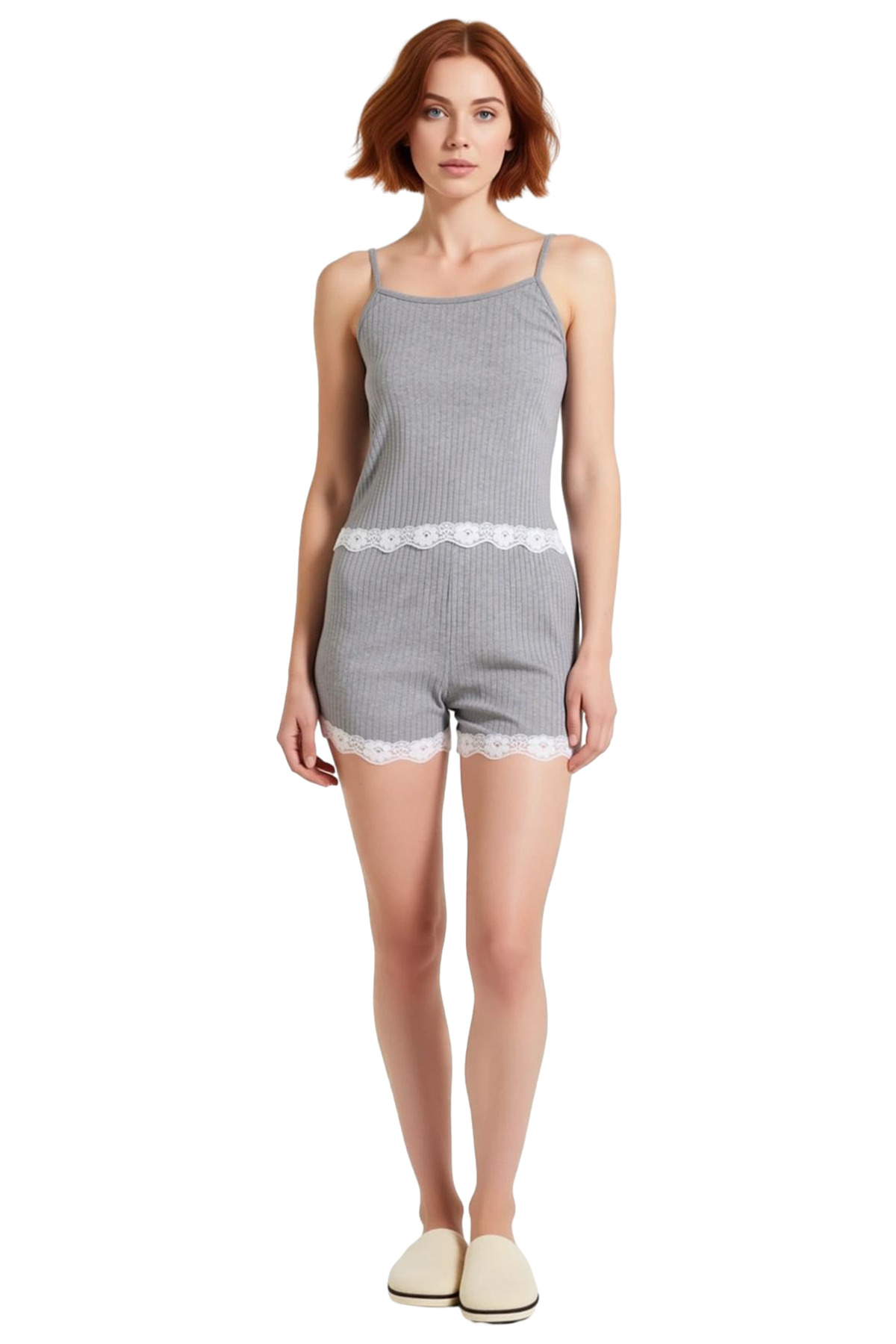 Kadın Melanj Kaşkorse Pijama Takımı İnce Askılı Rahat Yazlık Modern Stil Dayanıklı Malzeme