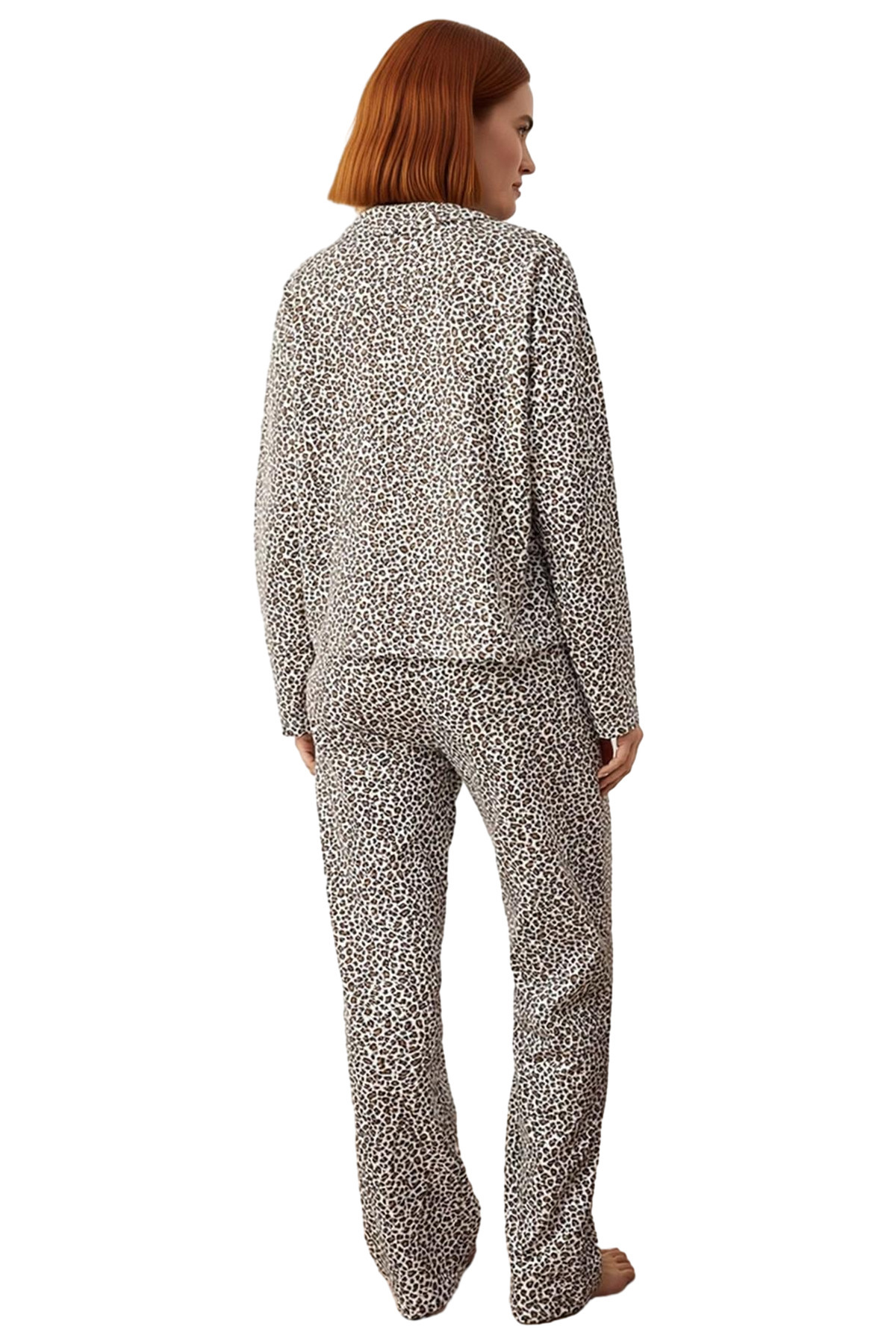 Kadın Leopar Desenli Gömlek Yaka Pijama Takımı Fonksiyonel Dayanıklı Kaliteli Konforlu Şık