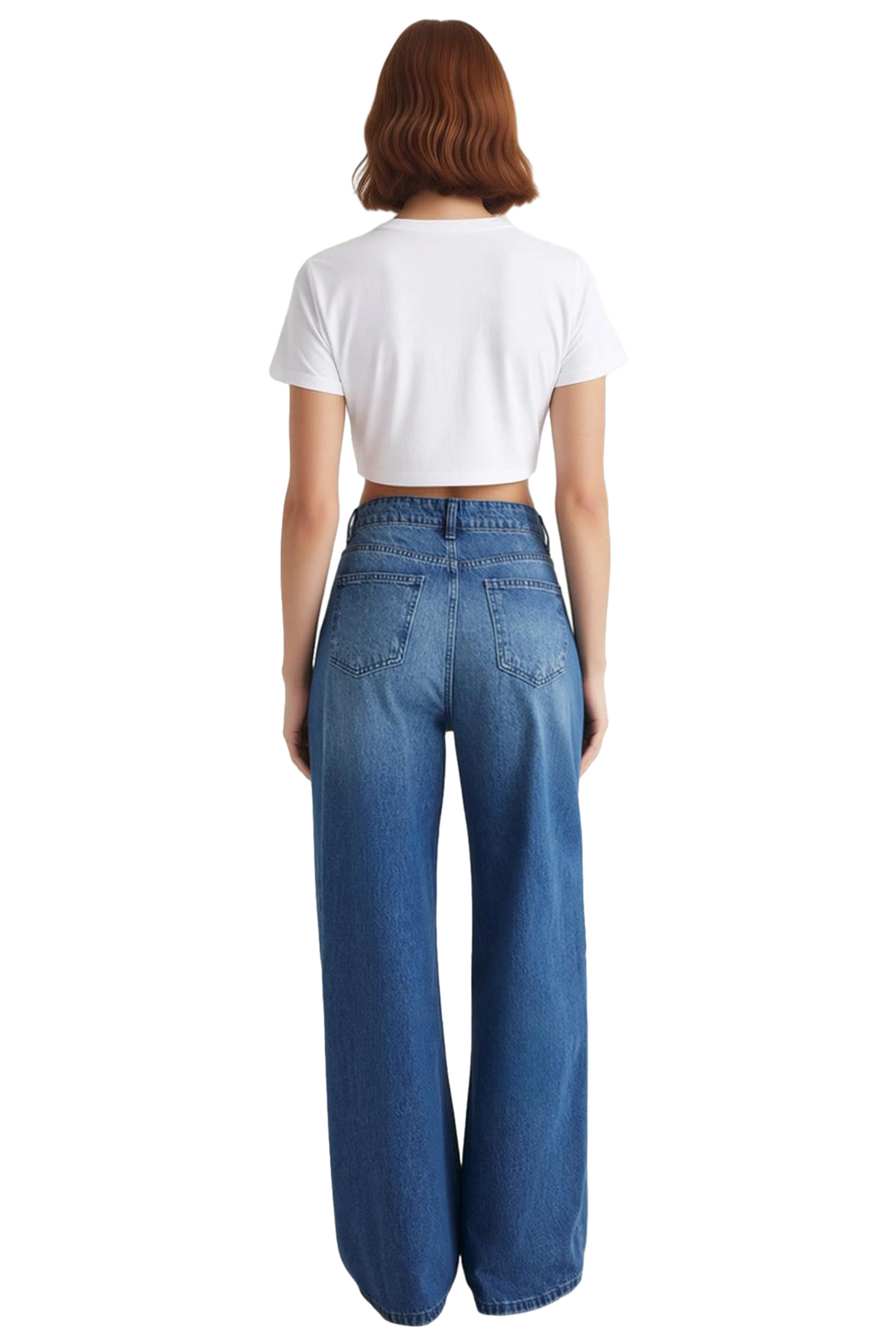 Kadın Geniş Paça Yüksek Bel Denim Pantolon Fonksiyonel Dayanıklı Kaliteli Konforlu Estetik
