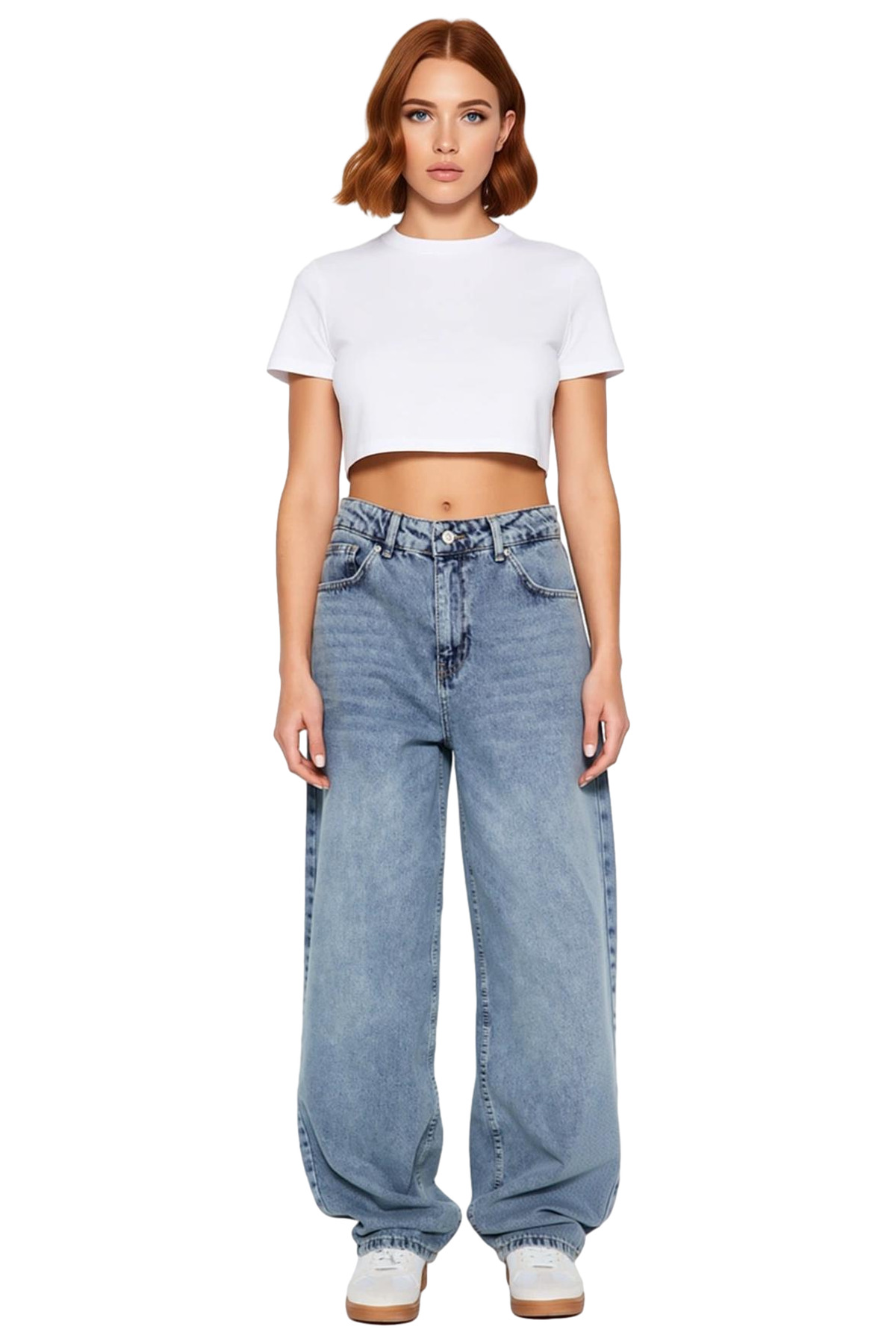 Kadın Moda Baggy Kalıp Düşük Bel Boru Paça Jean Pamuk Günlük Stil Hafta Sonu Mevsimlik Kullanım