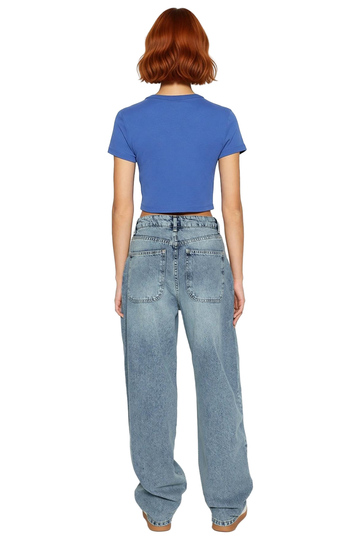 Kadın Moda Baggy Kalıp Düşük Bel Boru Paça Jean Pamuk Günlük Stil Hafta Sonu Mevsimlik Kullanım
