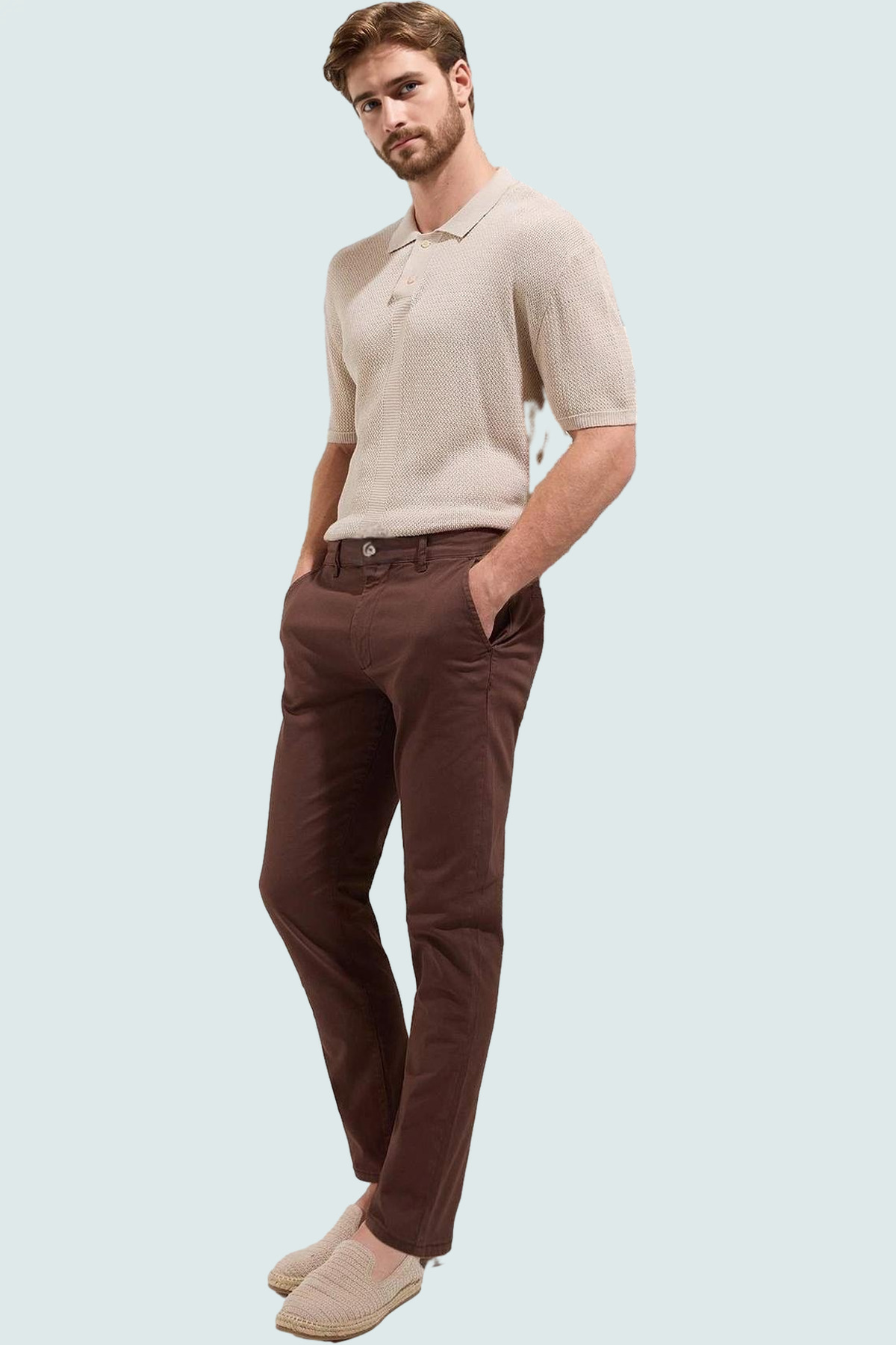 Erkek Moda Boru Paça Chino Pantolon Pamuk Günlük Stil Modern Tasarım Yazlık