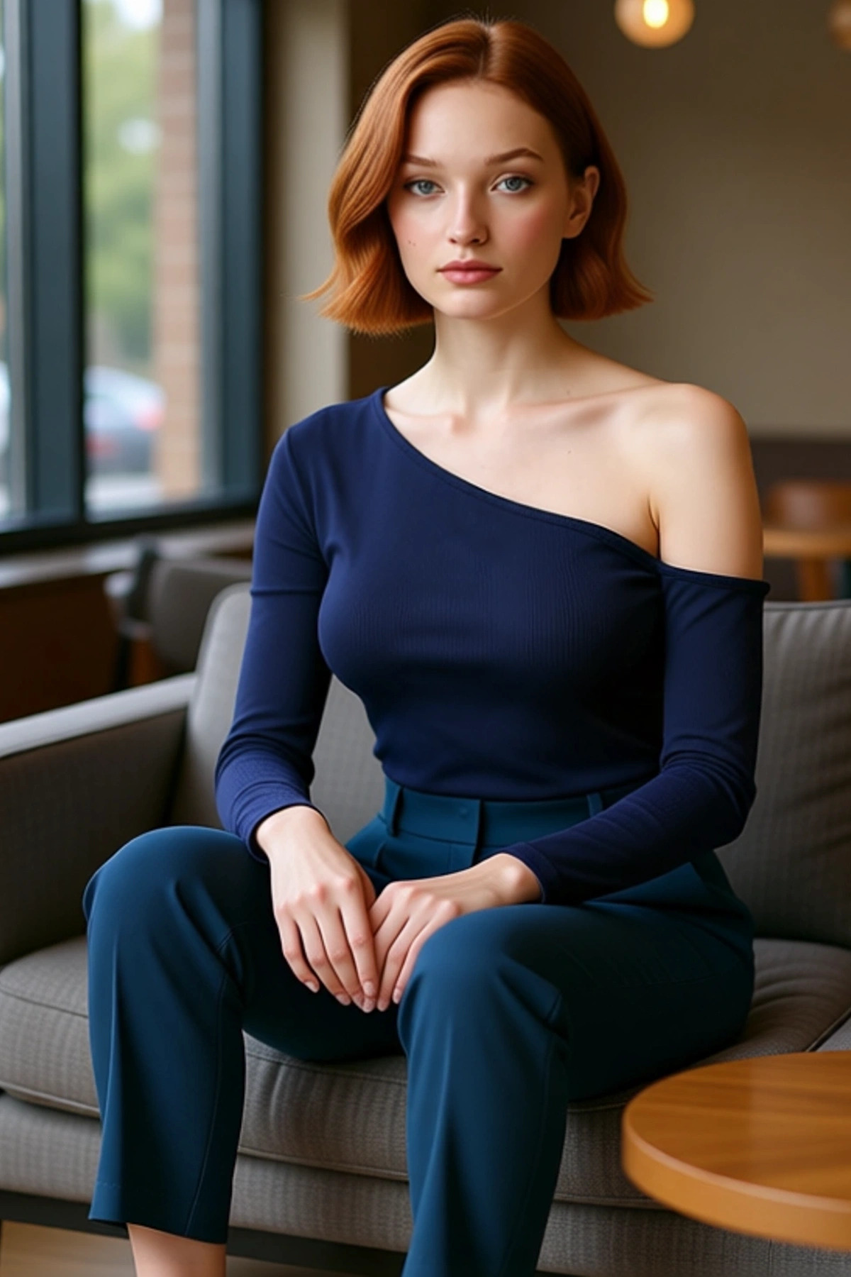Kadın Asimetrik Yaka Düşük Kol Fitted Örme Bluz Uzun Kollu Crop Kesim Cool Comfort Tarzı İlkbahar