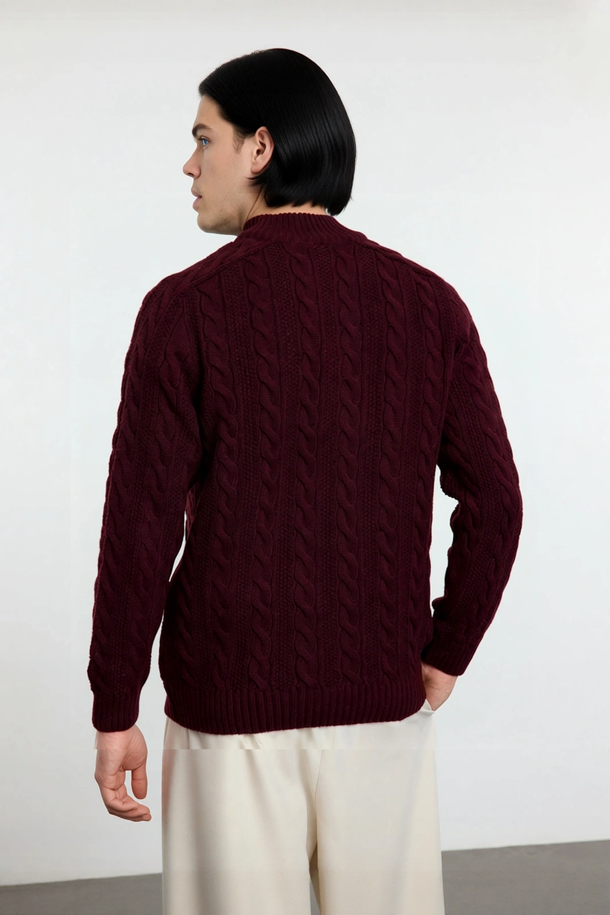 Unisex Regular Fit Fermuarlı Yarım Balıkçı Yaka Kalın Saç Örgü Triko Kazak Kışlık Kombinlerinize