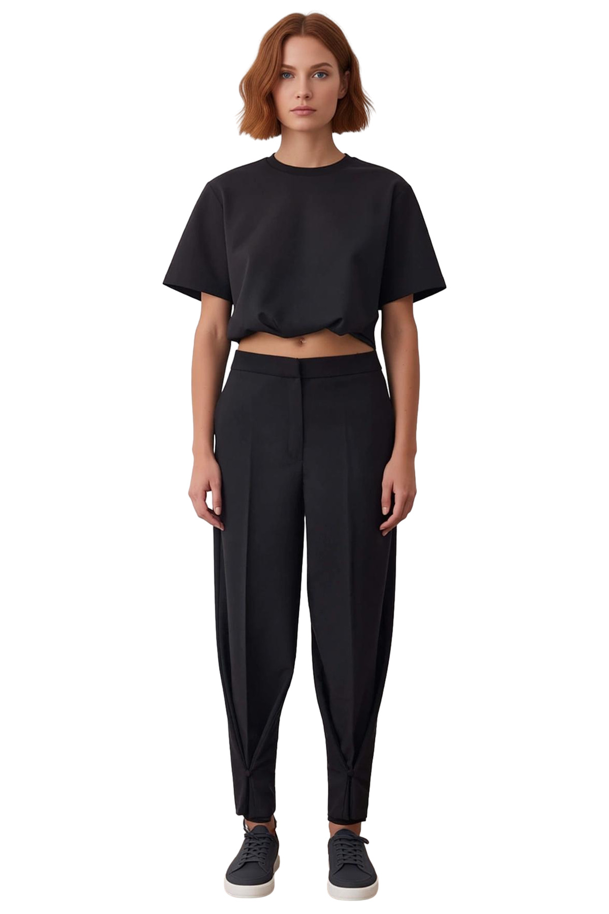 Düğme Detaylı Wide Leg Kumaş Pantolon Kadın Fonksiyonel Dayanıklı Kaliteli Konforlu Modern