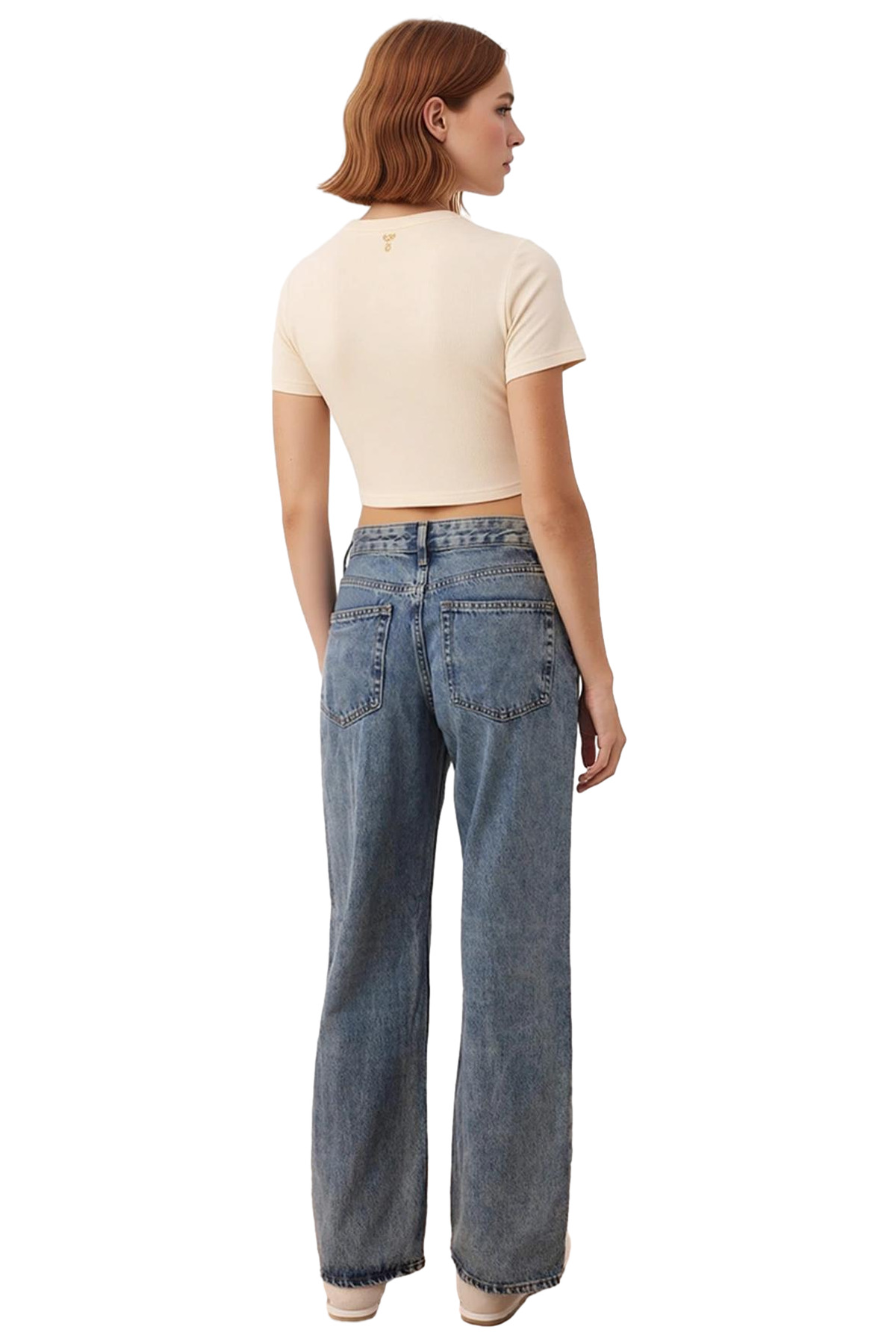 Kadın Vintage Geniş Paça Jean Pantolon Fonksiyonel Dayanıklı Kaliteli Konforlu Estetik Şık