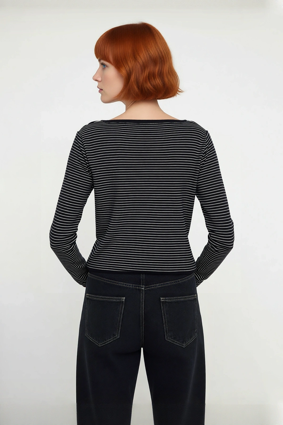 Kadın Basic Regular Kesim Çizgili Triko Crop Hırka İlkbahar Sonbahar Günlük Şıklığı Kaliteli