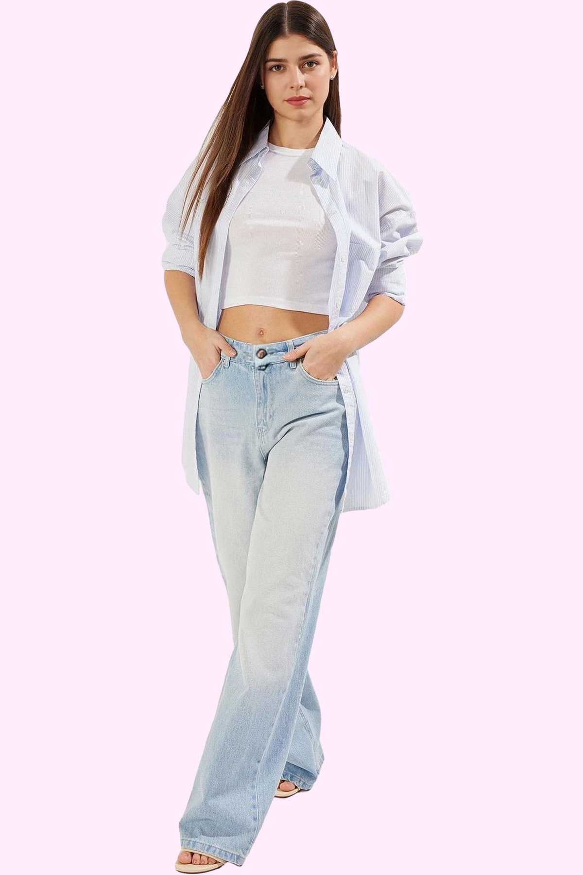 Kadın Moda Geniş Paça Düşük Bel Jean Pantolon Pamuk Günlük Stil Hafta Sonu Mevsimlik Kullanım