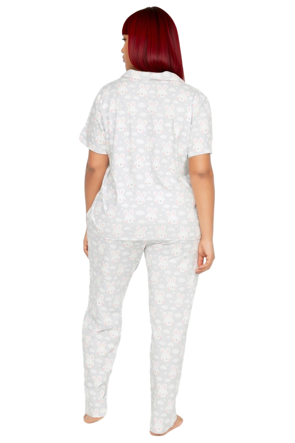 Kadın Tavşan Desenli Gömlek Ve Geniş Paça Pijama Takımı Fonksiyonel Dayanıklı Kaliteli Şık