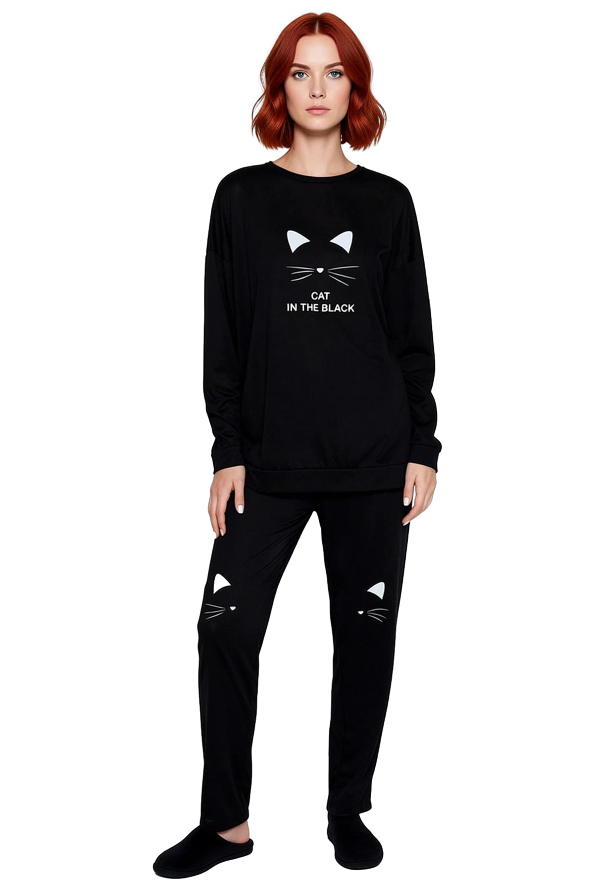 Kadın Baskılı Pijama Takımı Pamuklu Örme Kumaş Rahat Ev Giyim Modern Stil Profesyonel Görünüm