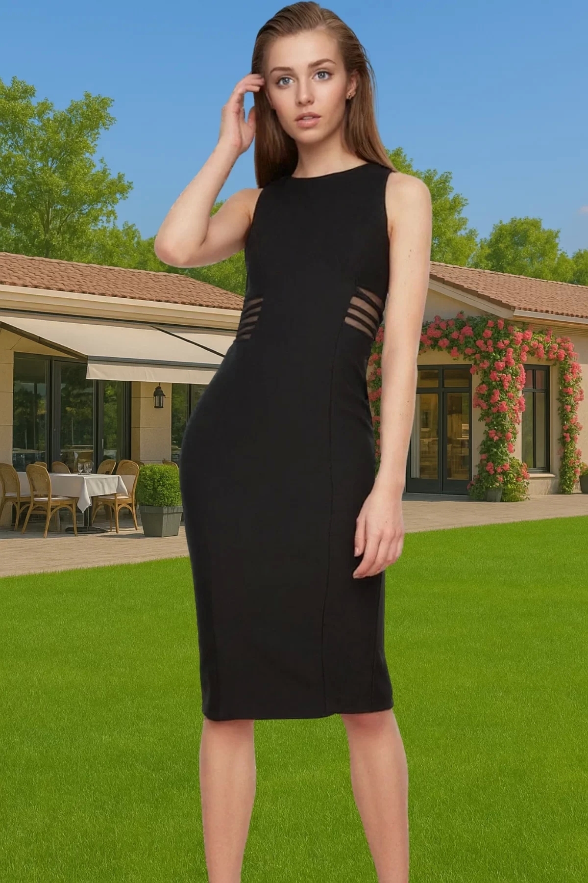 Kadın Midi Boy Bodycon Abiye Elbise Finike Dokuma Şık Tasarım Özel Günler Günlük Kombinler