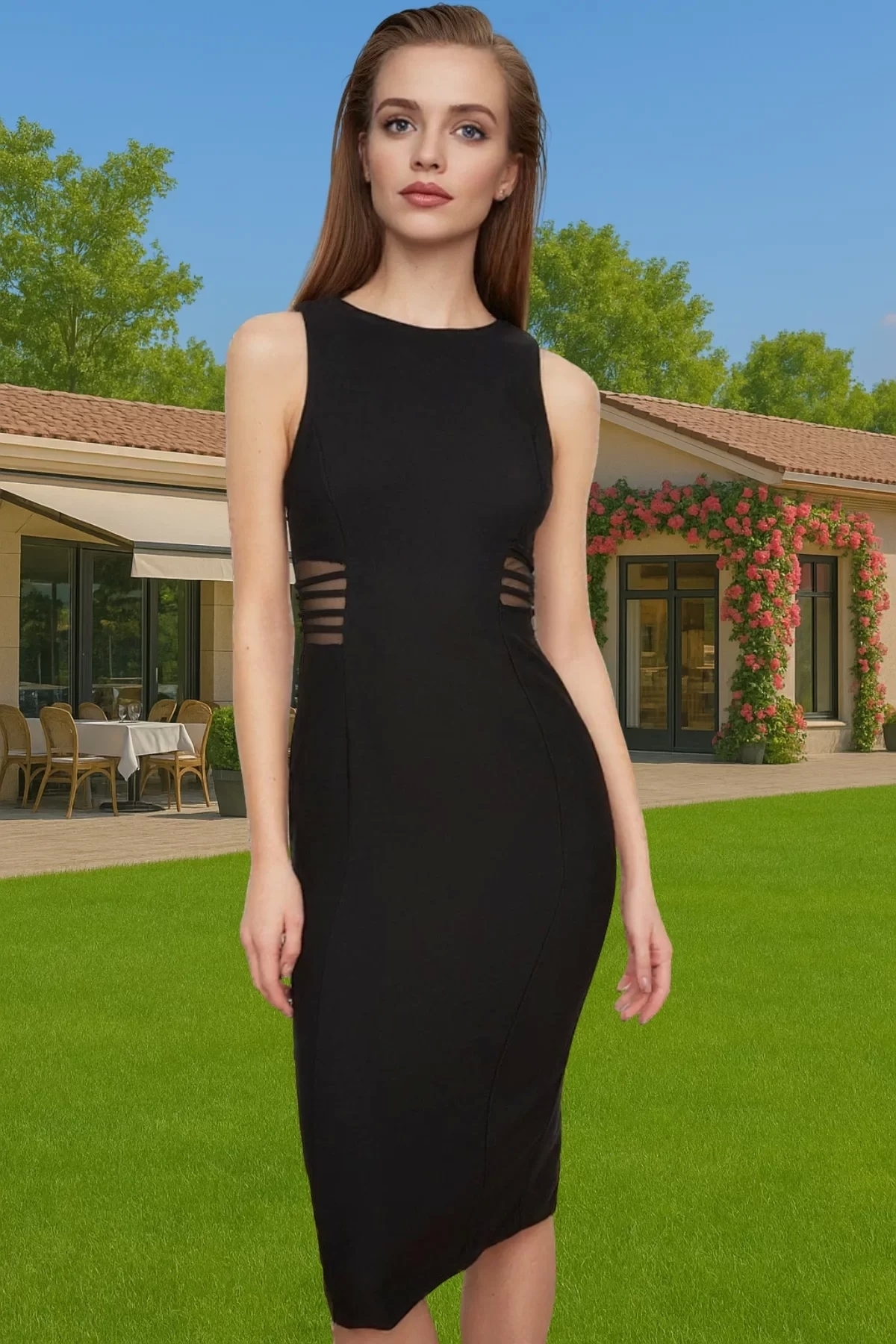 Kadın Midi Boy Bodycon Abiye Elbise Finike Dokuma Şık Tasarım Özel Günler Günlük Kombinler