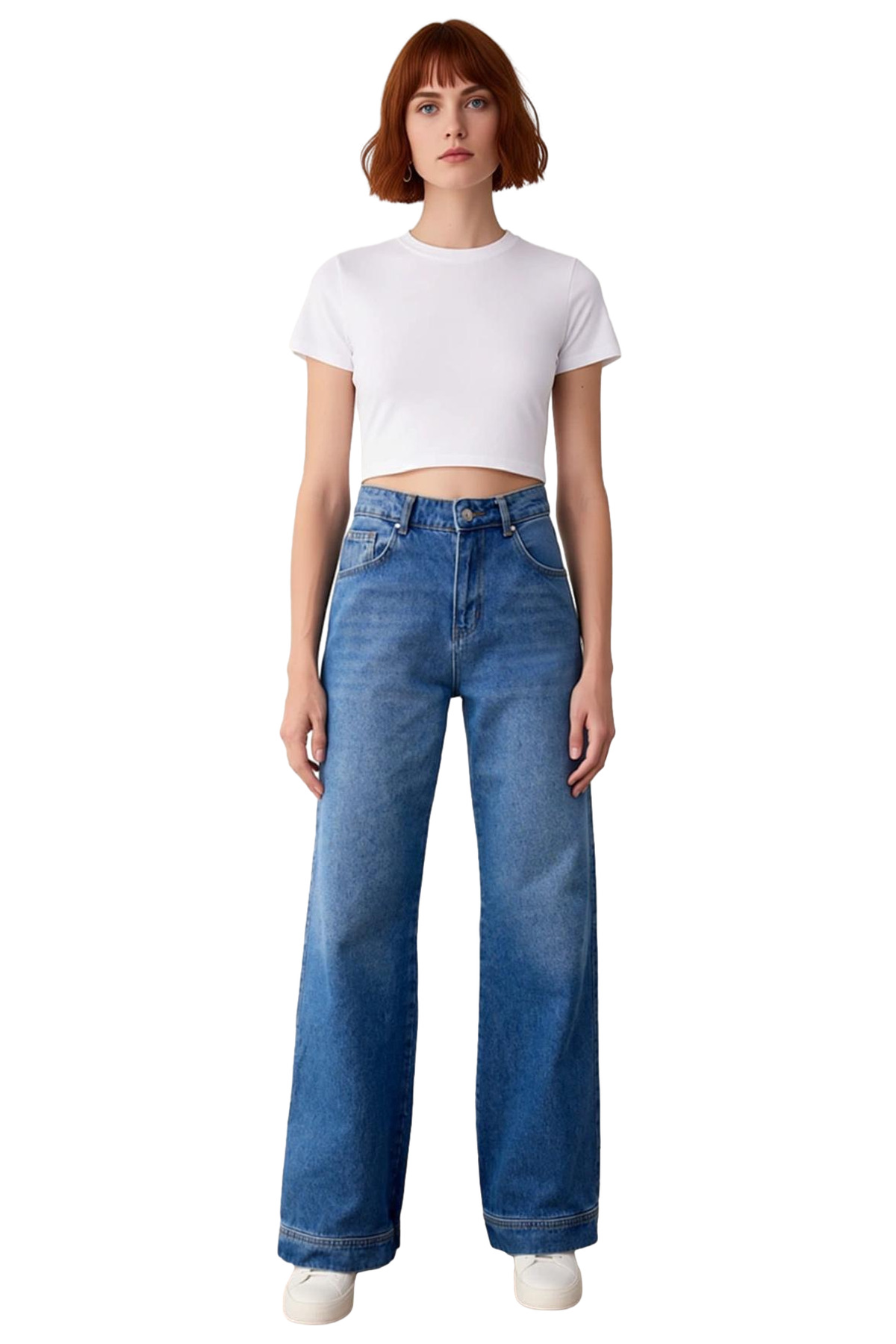 Kadın Geniş Paça Denim Pantolon Fonksiyonel Dayanıklı Kaliteli Konforlu Estetik Premium Şık