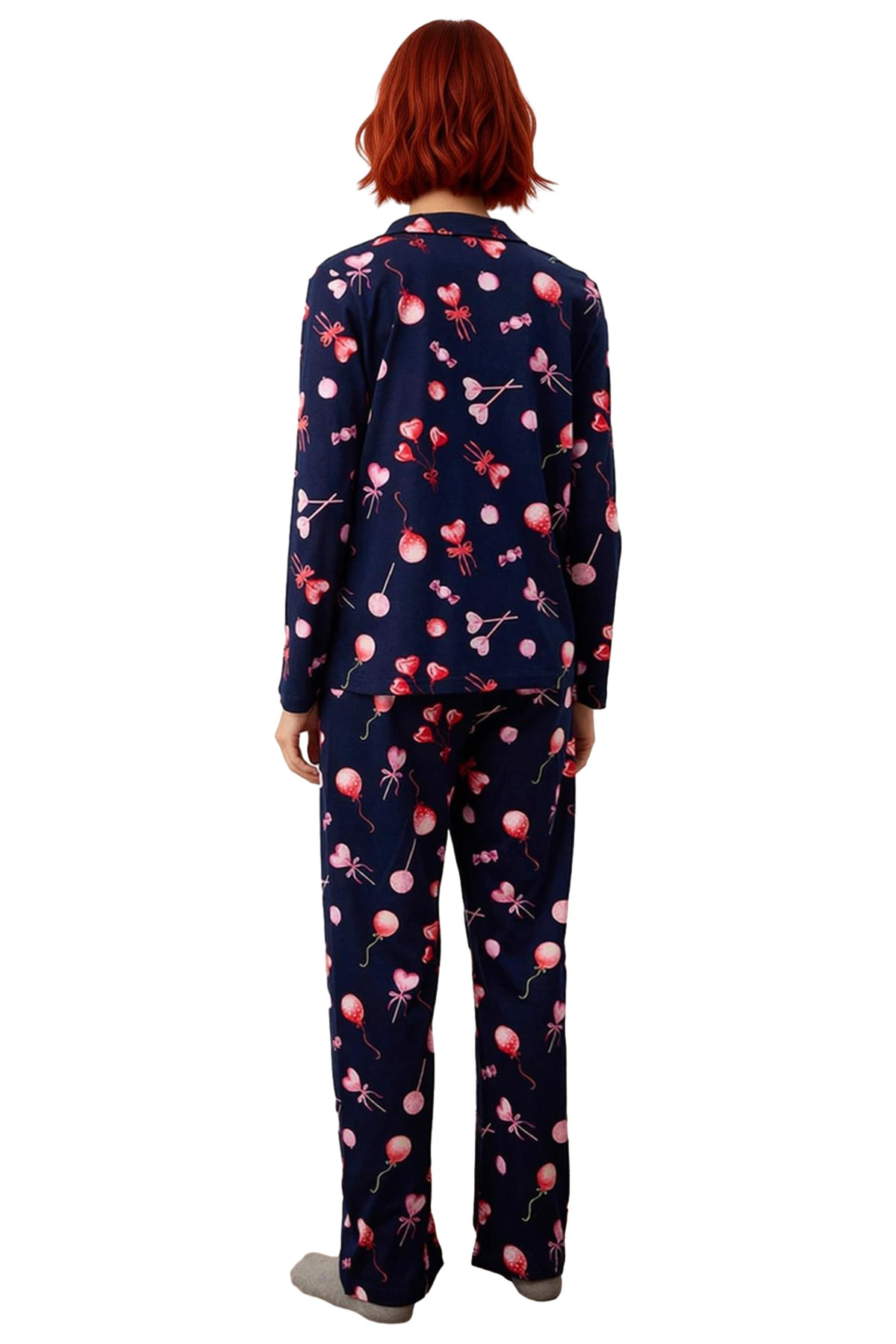 Kadin Kalpli Baskılı Gömlek Yaka Pijama Takımı Fonksiyonel Dayanıklı Kaliteli Konforlu Şık