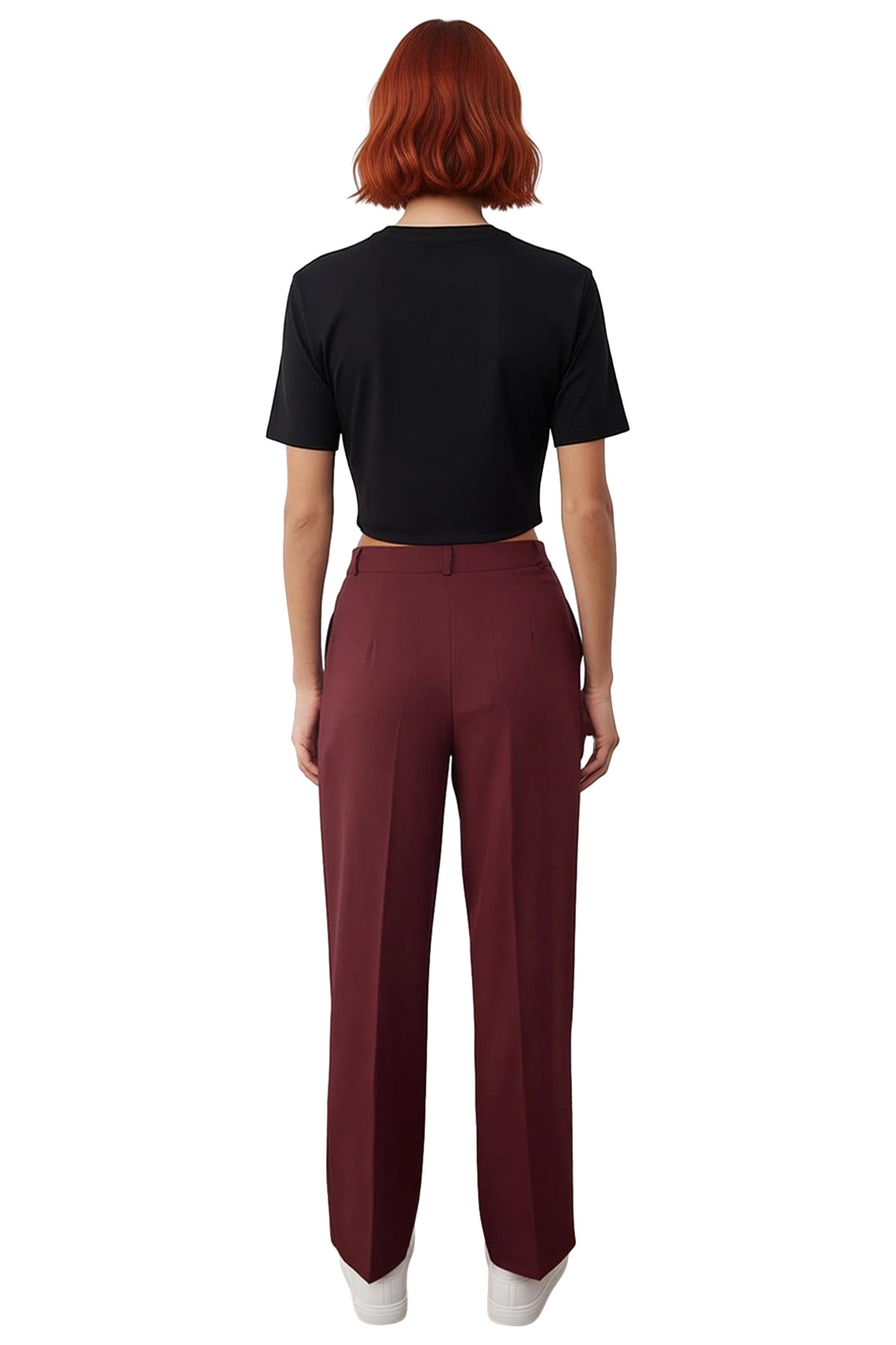 Kadın Moda Straight Düz Kesim Pantolon Yüksek Bel Dokuma Kumaş İş Ve Günlük Kullanım