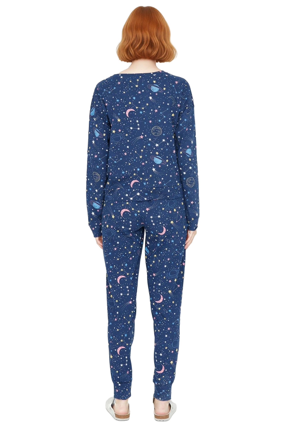 Kadın Uzun Kollu Pamuklu Pijama Takımı Galaksi Desenli Kış İçin Rahat Özenle Seçilmiş Premium Kalite