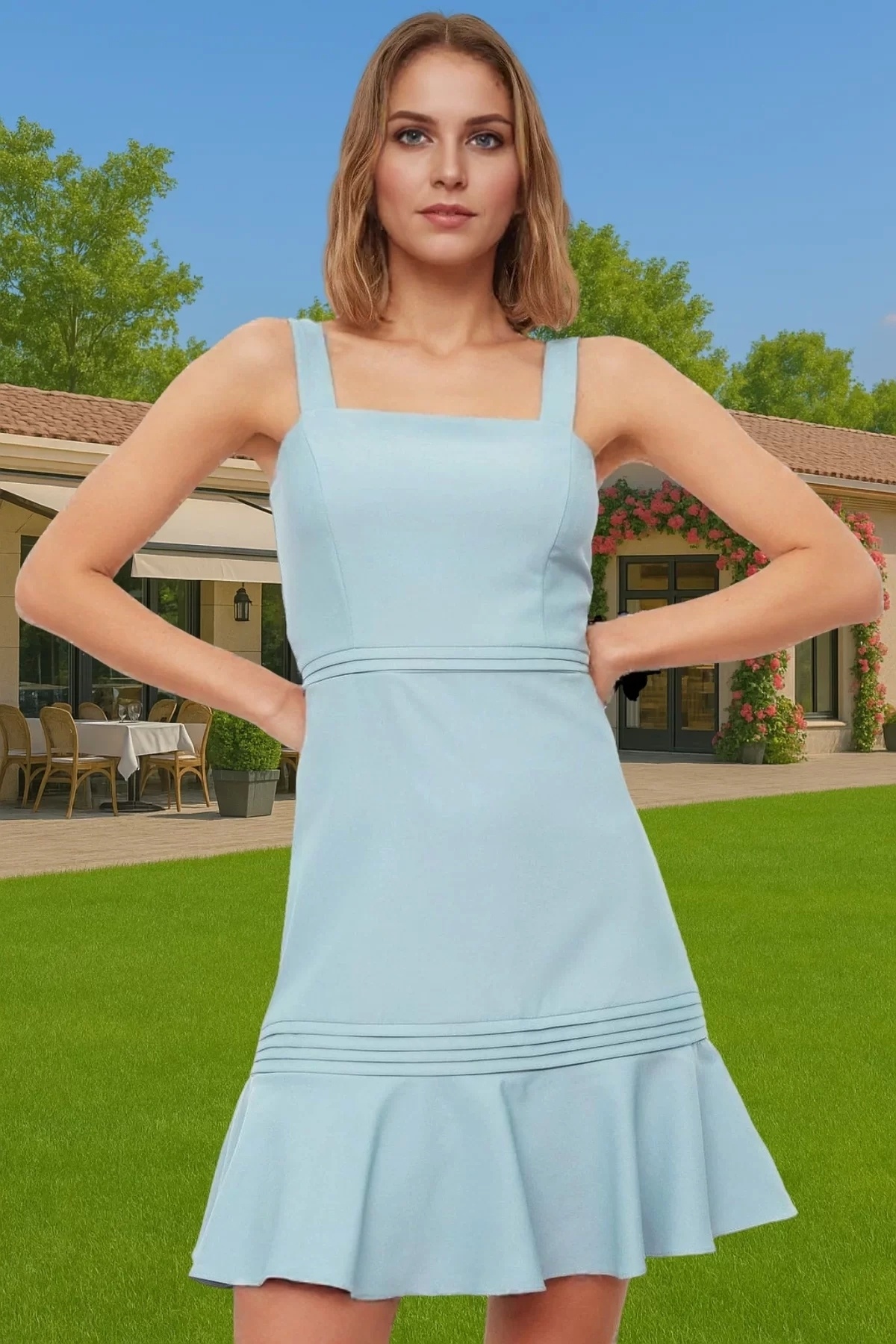 Kadın A Kesim Mini Elbise Kare Yaka Finike Dokuma Yazlık Günlük Yaz Aylarının Vazgeçilmezi
