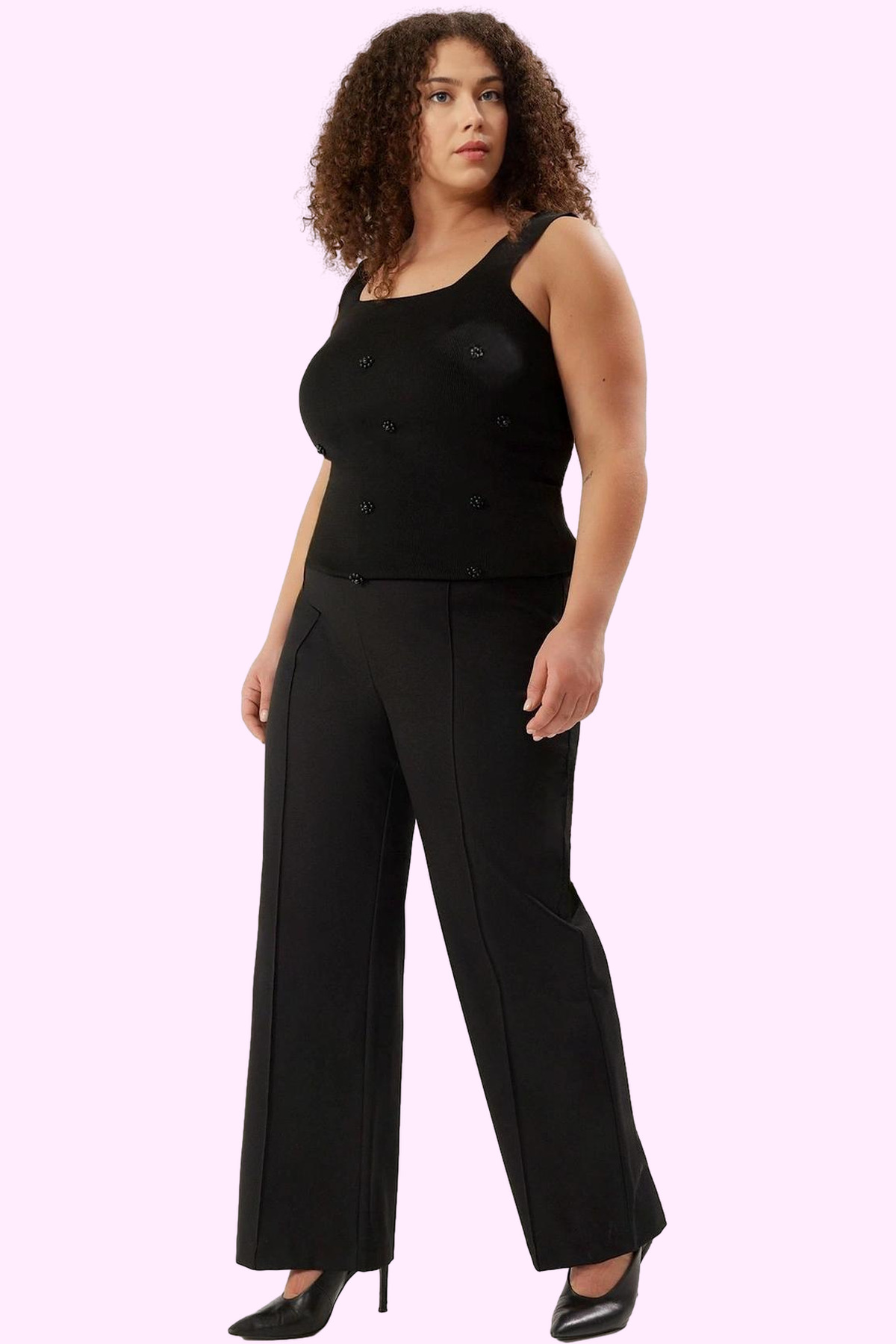Kadın Moda Geniş Paça Yüksek Bel Pantolon Krep Dokuma İş Ve Günlük Kullanım