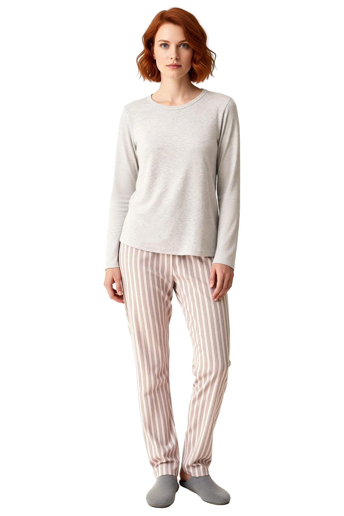 Kadın Çizgili Pamuklu Pijama Takımı Fonksiyonel Dayanıklı Kaliteli Konforlu Estetik Modern