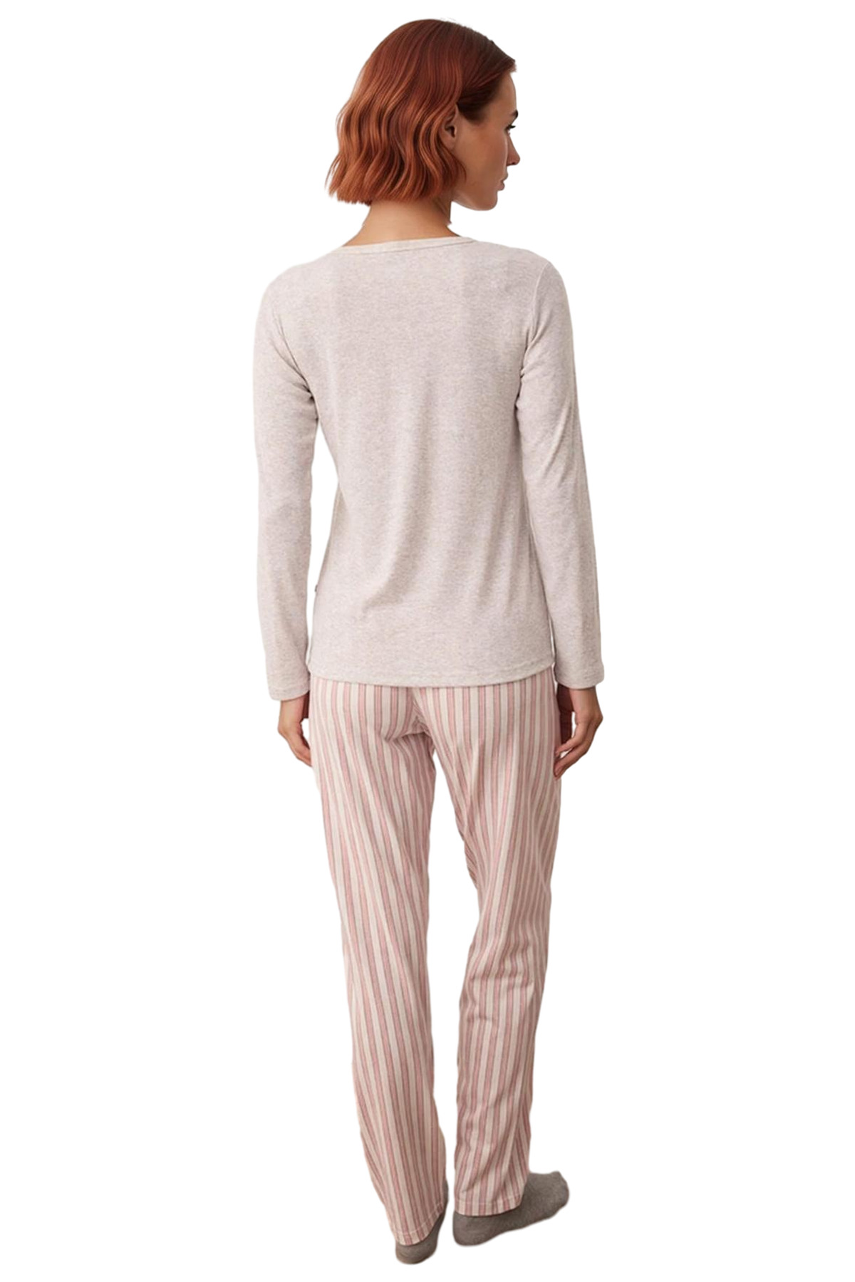 Kadın Çizgili Pamuklu Pijama Takımı Fonksiyonel Dayanıklı Kaliteli Konforlu Estetik Modern