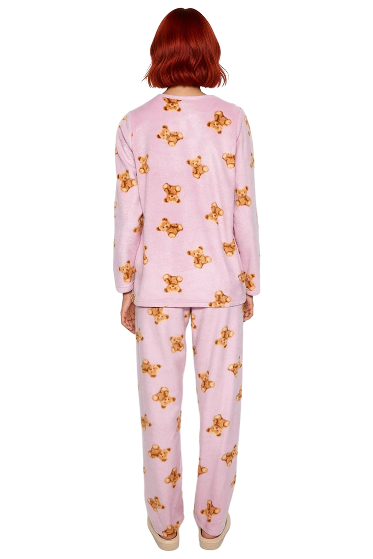 Kadın Ayıcık Desenli Polar Pijama Takımı Fonksiyonel Dayanıklı Kaliteli Konforlu Estetik Şık
