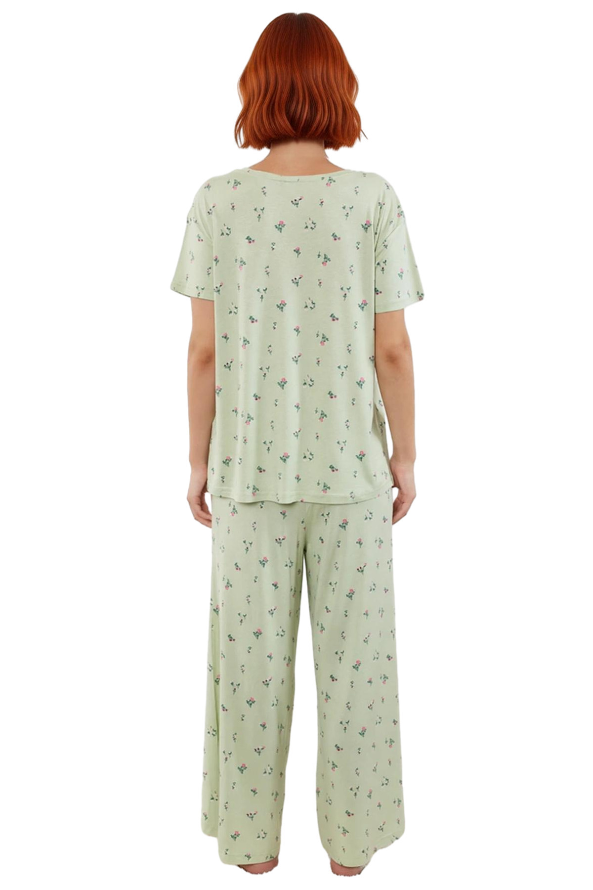 Kadın Rahat V Yaka Kısa Kollu Viskoz Pijama Takımı Geniş Paça Dayanıklı Malzeme Ve Şık