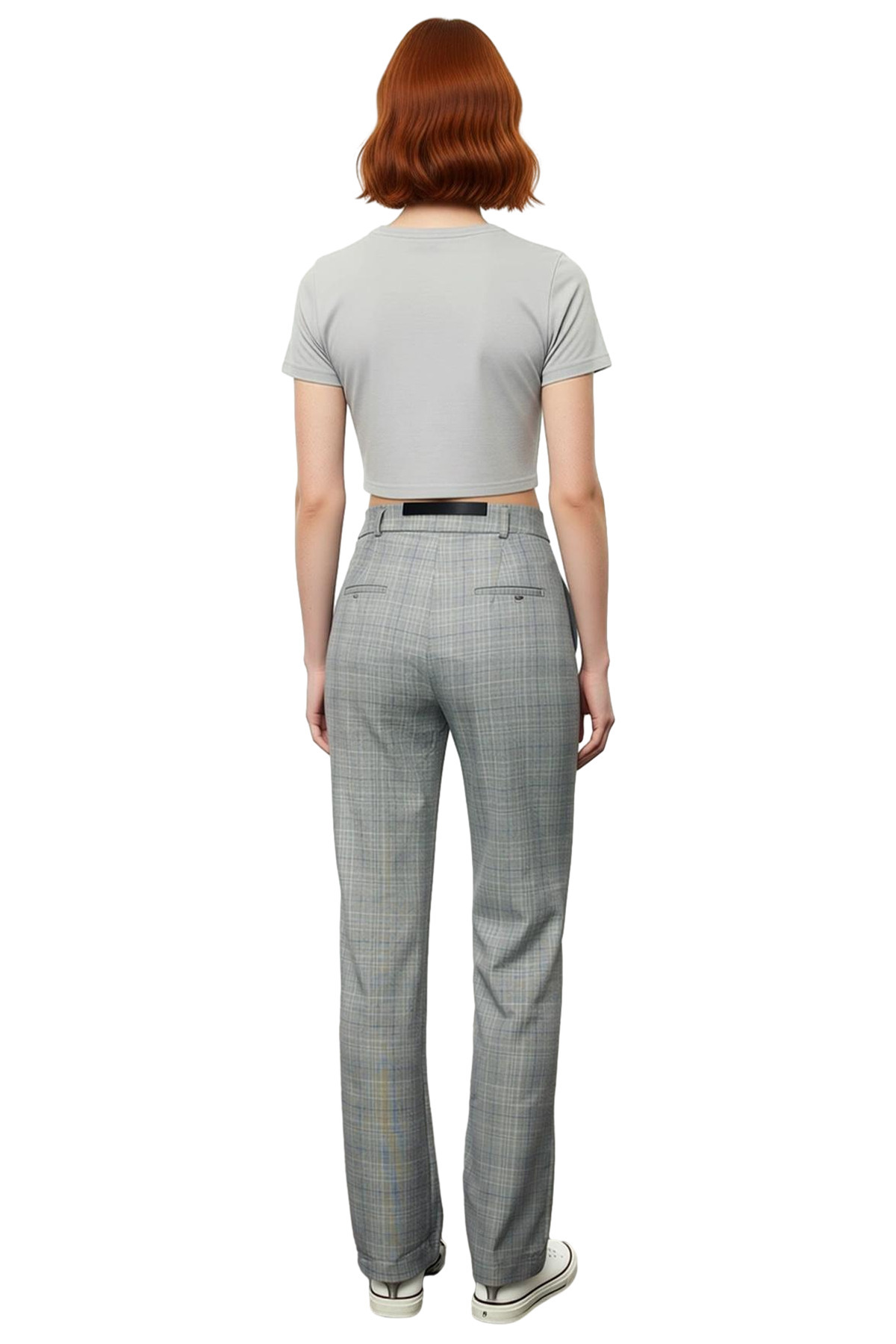 Kadın Moda Yüksek Bel Ekose Boru Paça Pantolon Kış Mevsimi Şıklığı Günlük Kullanım Modern Tasarım