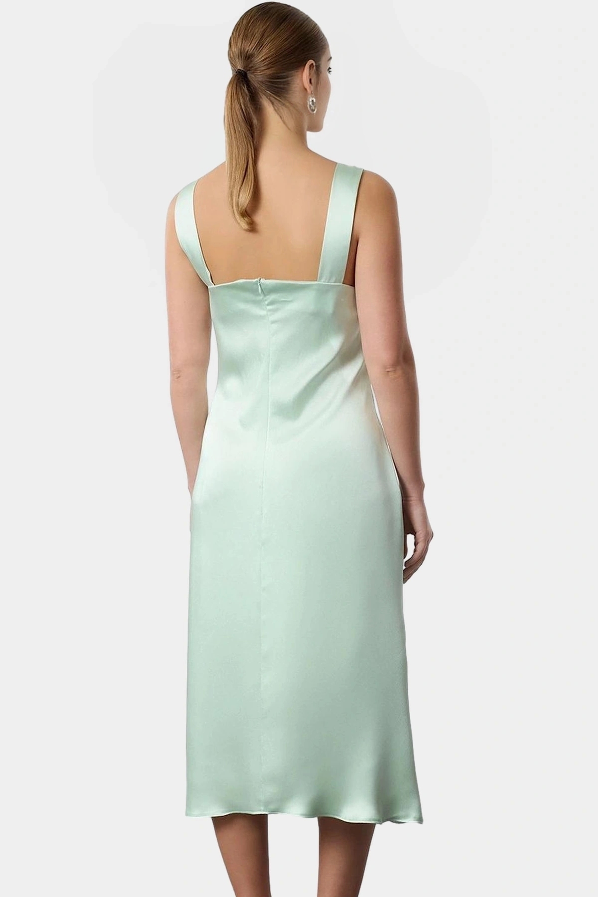 Kadın Saten Midi Elbise Kare Yaka Bodycon Kesim Rahat Günlük Kullanım Yaz Aylarının Vazgeçilmezi