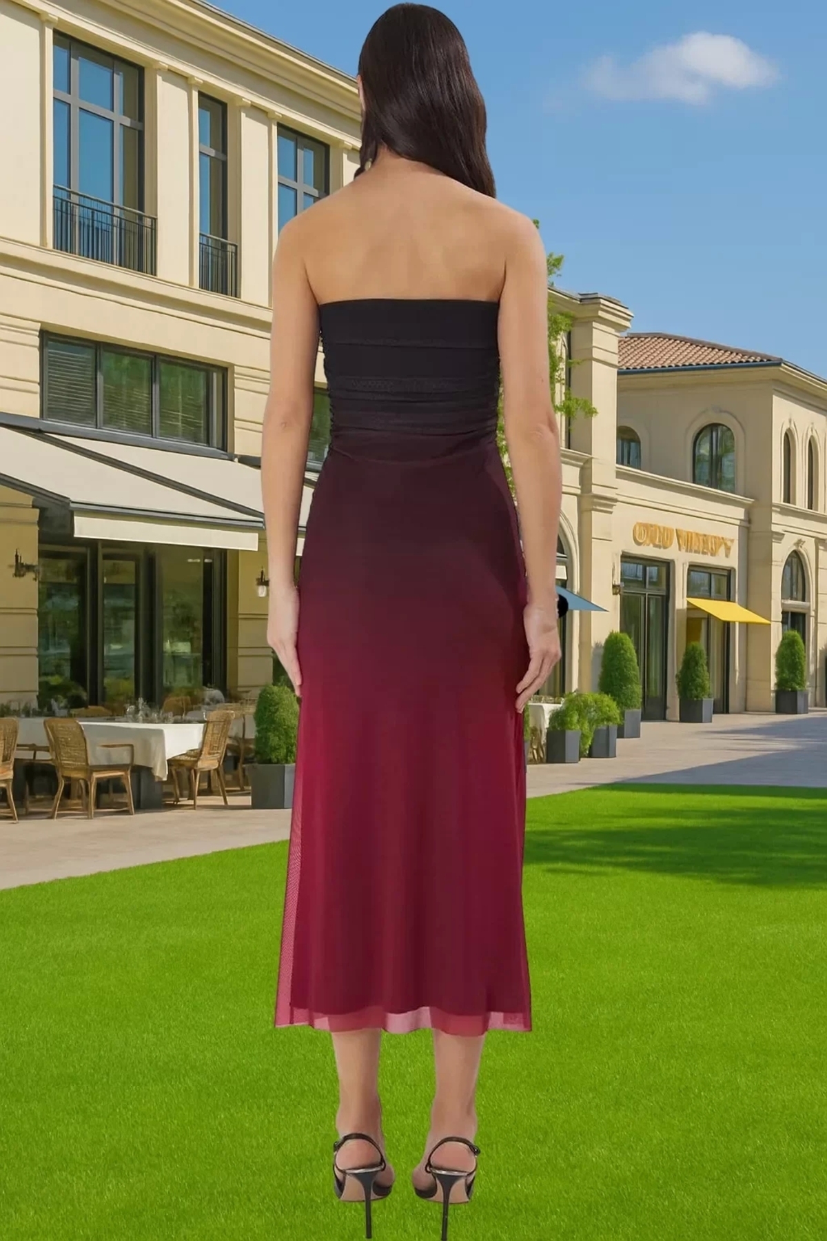 Kadın Degrade Tül Midi Elbise Bodycon Kalıp Yazlık Balo Günlük Kullanım Yaz Aylarının Vazgeçilmezi