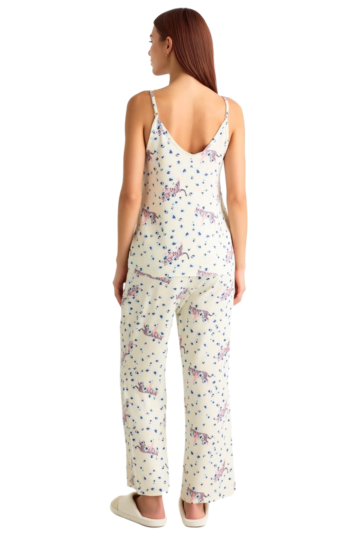 Kadın Hayvan Desenli İnce Askılı Viskoz Pijama Takımı Rahat ve Şık Tasarım Özel