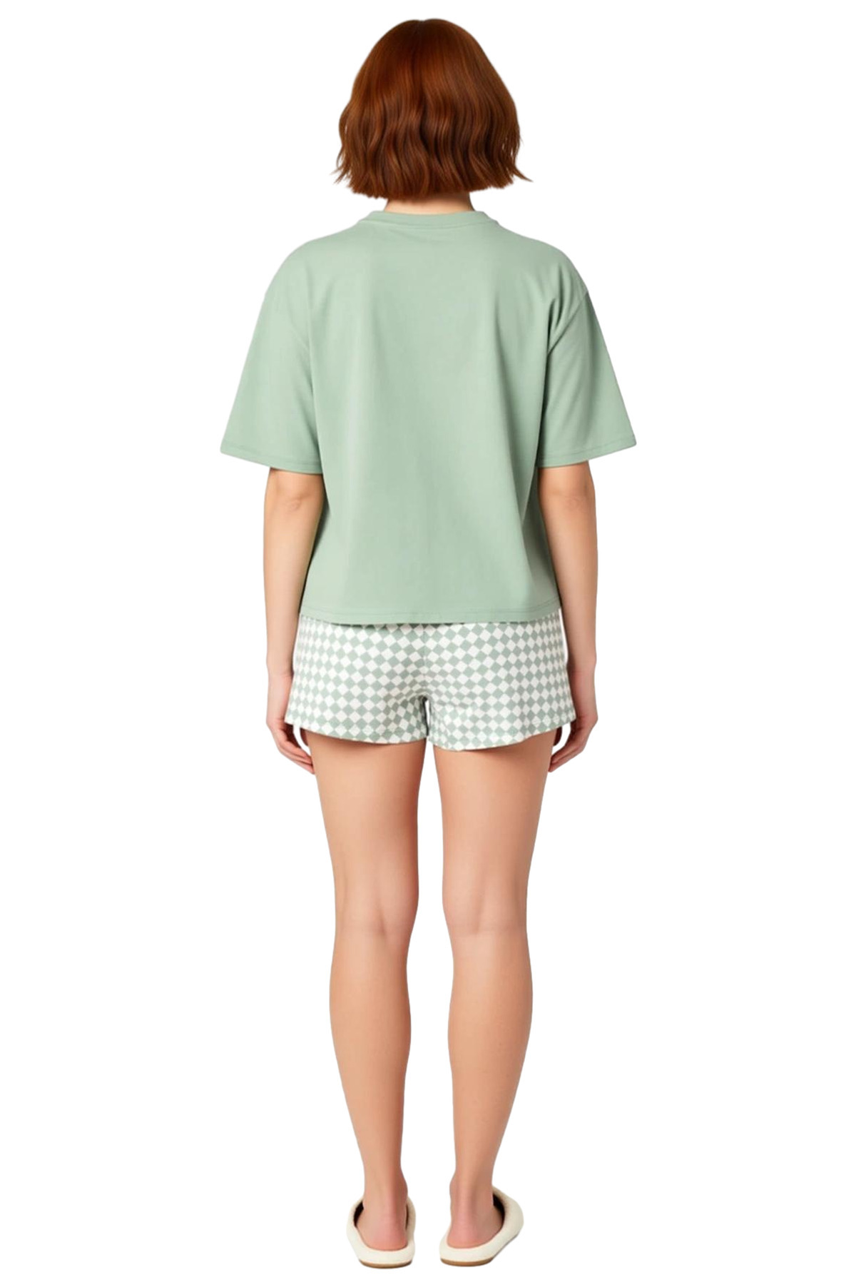 Kadın Ayıcıklı Pamuklu Pijama Takımı Rahat Kesim Kısa Kol Kullanım Günlük İçin