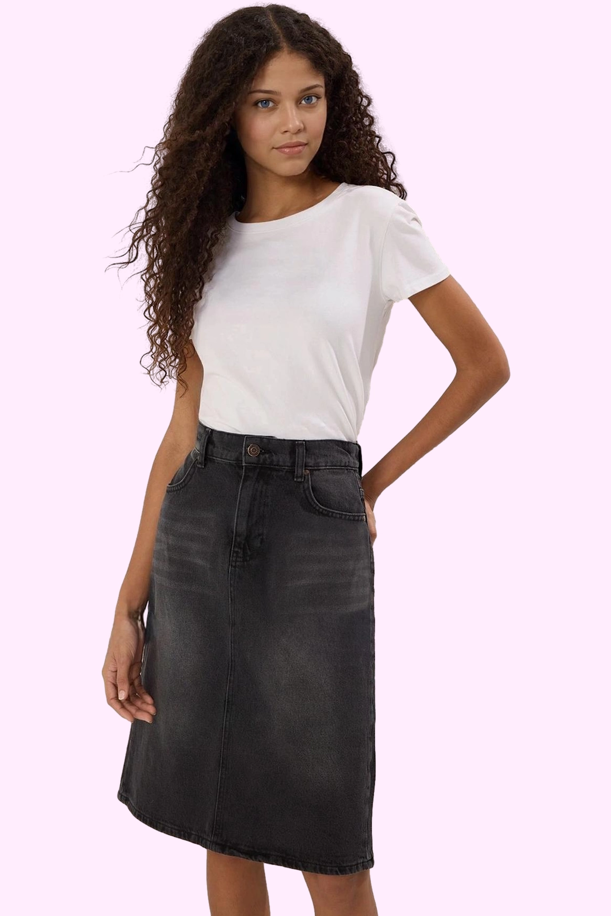 Kadın A line Midi Denim Etek Pamuk Günlük Casual Stil Hafta Sonu Yaz Aylarının Vazgeçilmezi