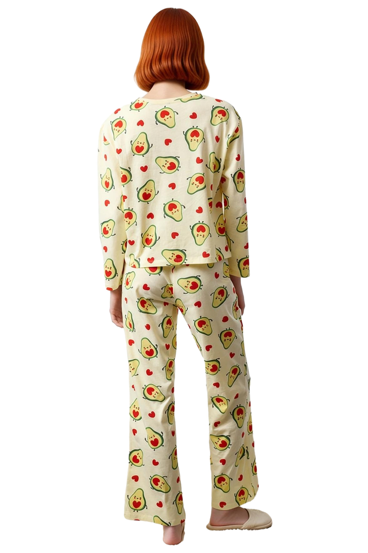 Kadın Avokado Kalp Desenli Bisiklet Yaka Pijama Takımı Fonksiyonel Dayanıklı Kaliteli Spor