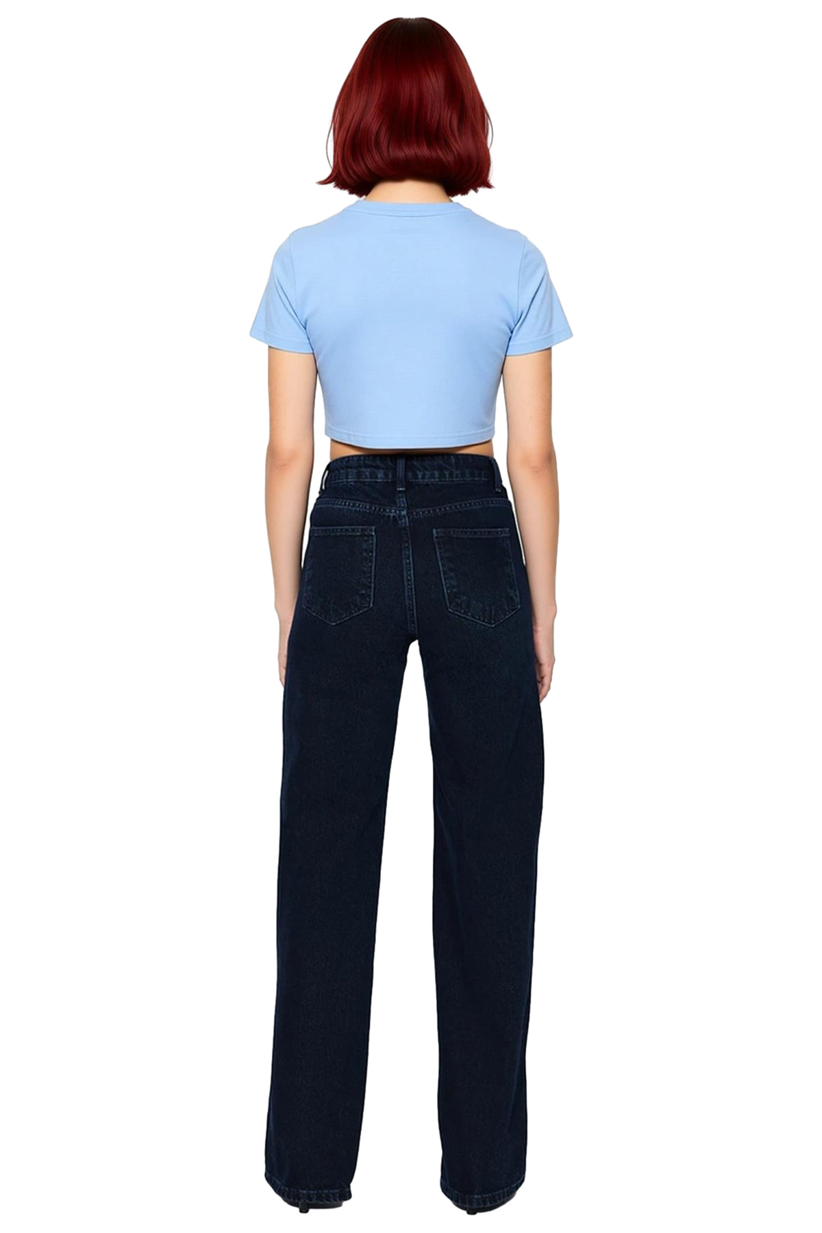 Kadın Yüksek Bel Geniş Paça Denim Pantolon Fonksiyonel Dayanıklı Kaliteli Konforlu Estetik