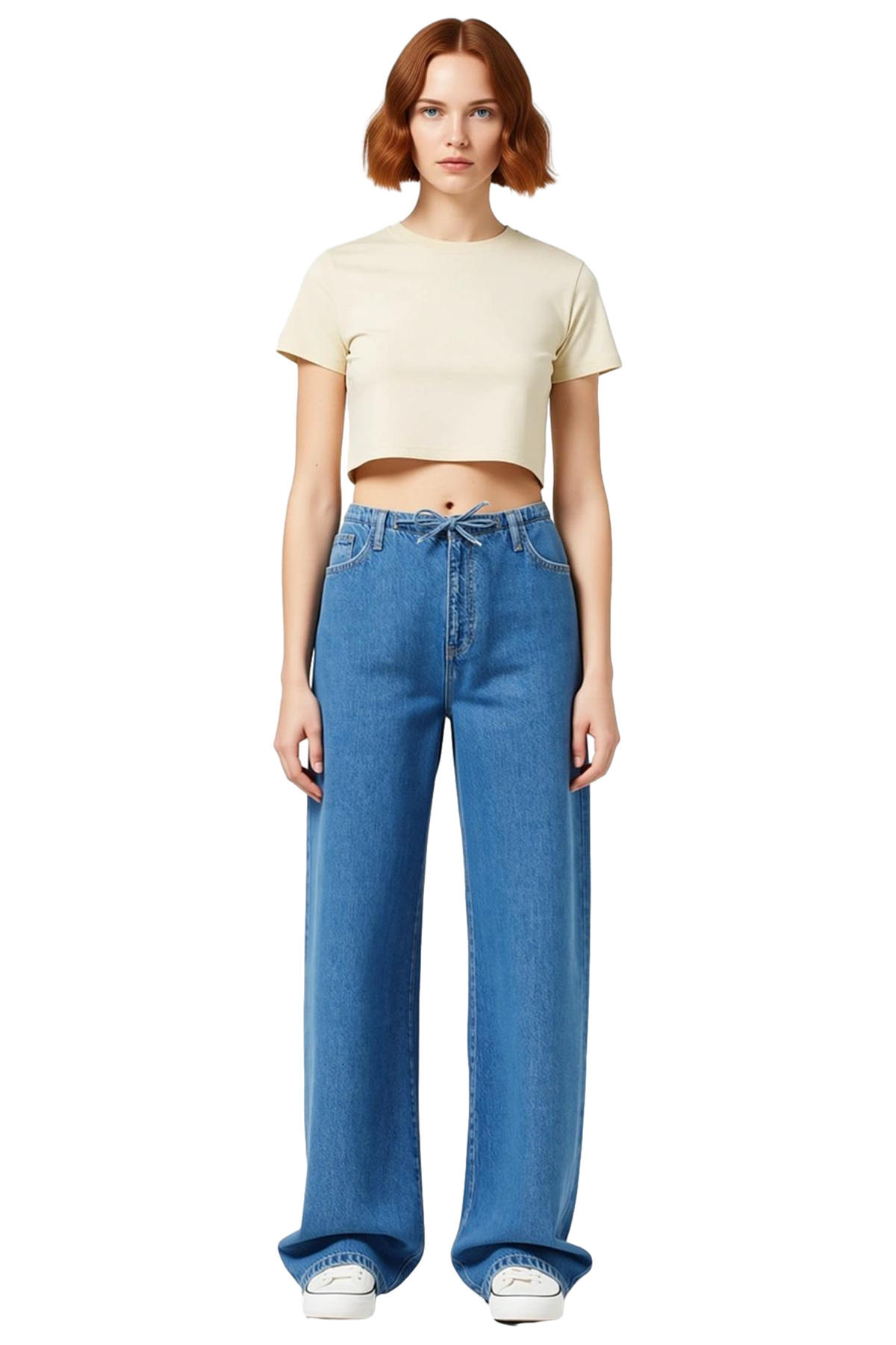 Kadın Moda Geniş Paça Yüksek Bel Kot Pantolon Liyosel Denim Günlük Stil Mevsimlik Kullanım
