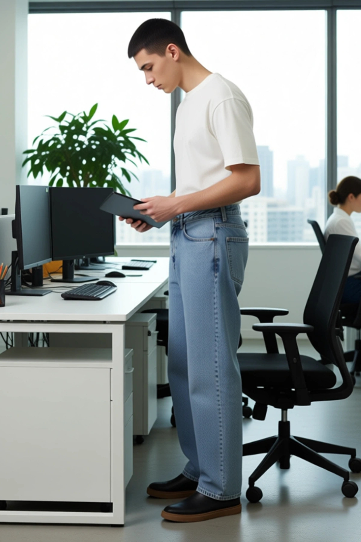 Erkek Moda Baggy Fit Bol Kot Pantolon Pamuk Regular Boy Geniş Paça Günlük Stiller Modern Tasarım
