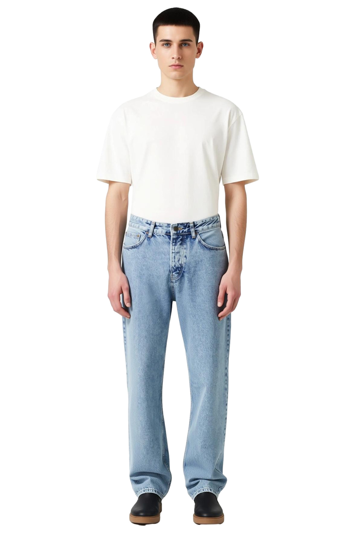 Erkek Moda Baggy Fit Bol Kot Pantolon Pamuk Regular Boy Geniş Paça Günlük Stiller Modern Tasarım