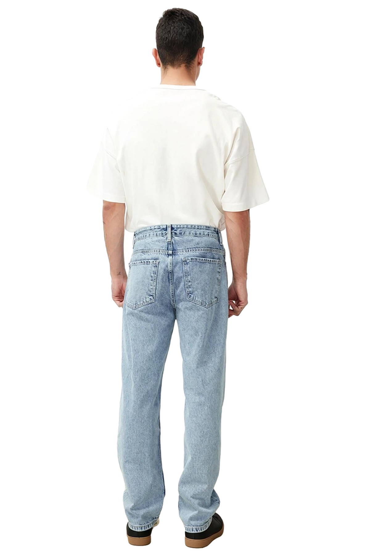 Erkek Moda Baggy Fit Bol Kot Pantolon Pamuk Regular Boy Geniş Paça Günlük Stiller Modern Tasarım