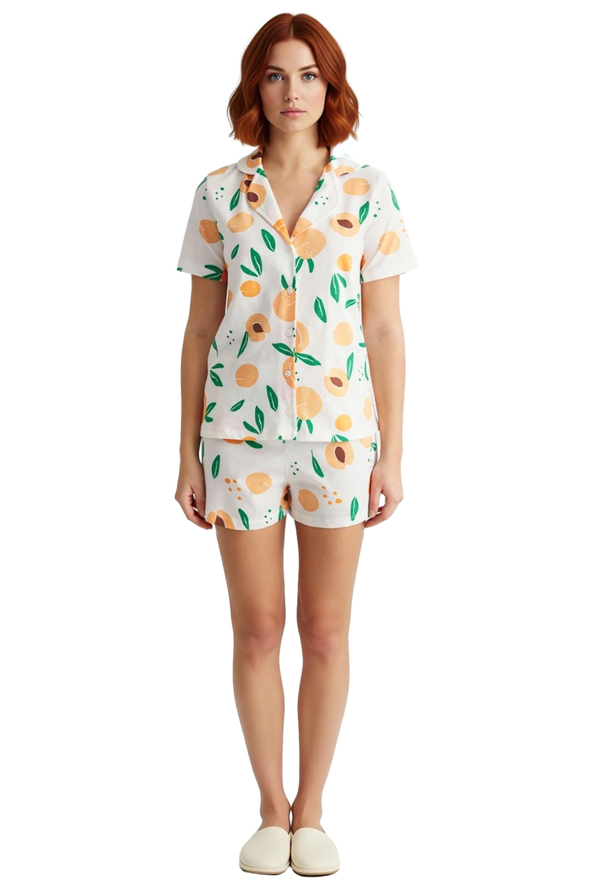 Kadın Yazlık Kısa Kollu Pamuklu Pijama Takımı Şortlu Regular Kalıp Trend Tasarım Modern Stil