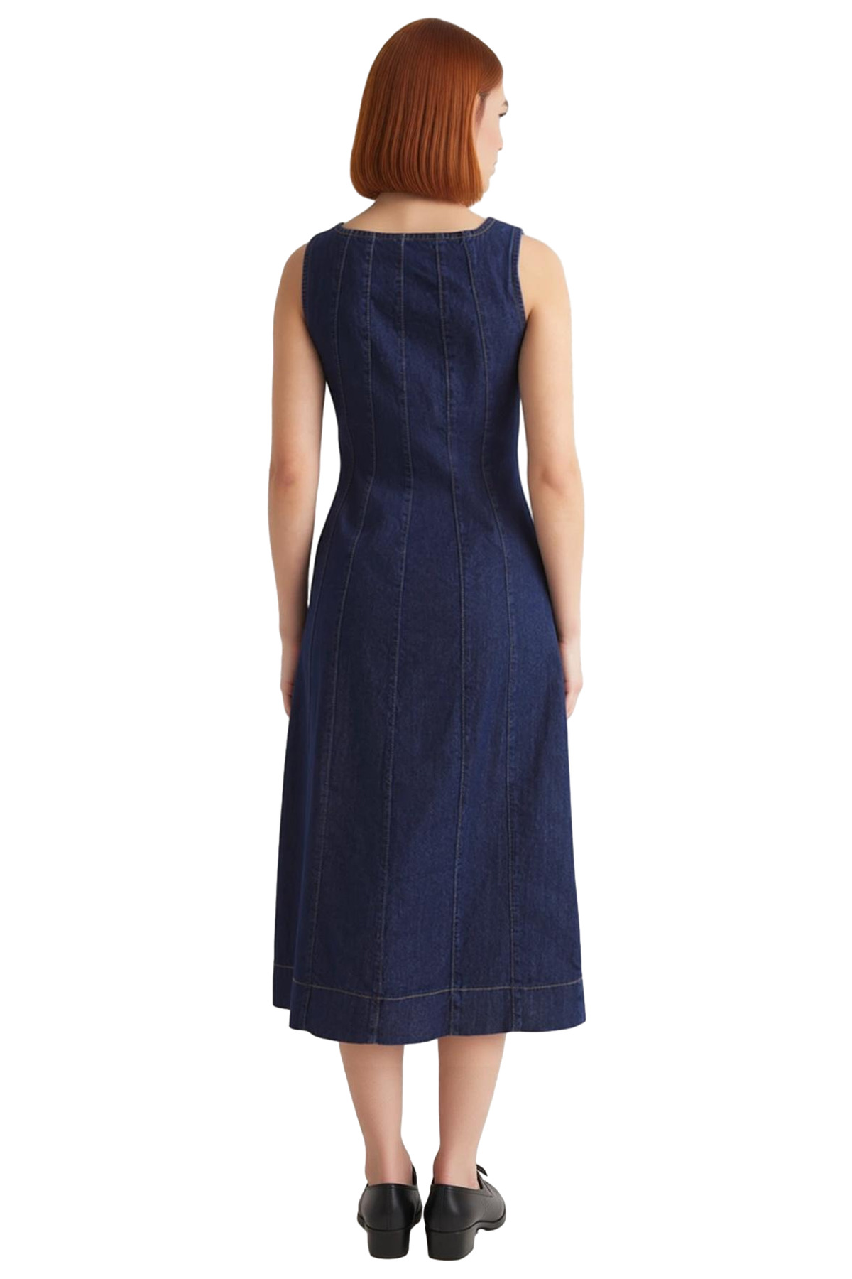 Kadın Askılı Kare Yaka Bodycon Kesim Midi Denim Elbise İlkbahar Sonbahar Günlük Şıklık Kaliteli