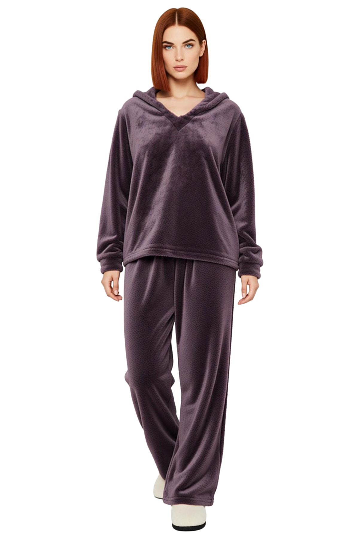 Kadın Peluş Kulaklı Kapüşonlu Pijama Takımı Fonksiyonel Dayanıklı Kaliteli Konforlu Modern