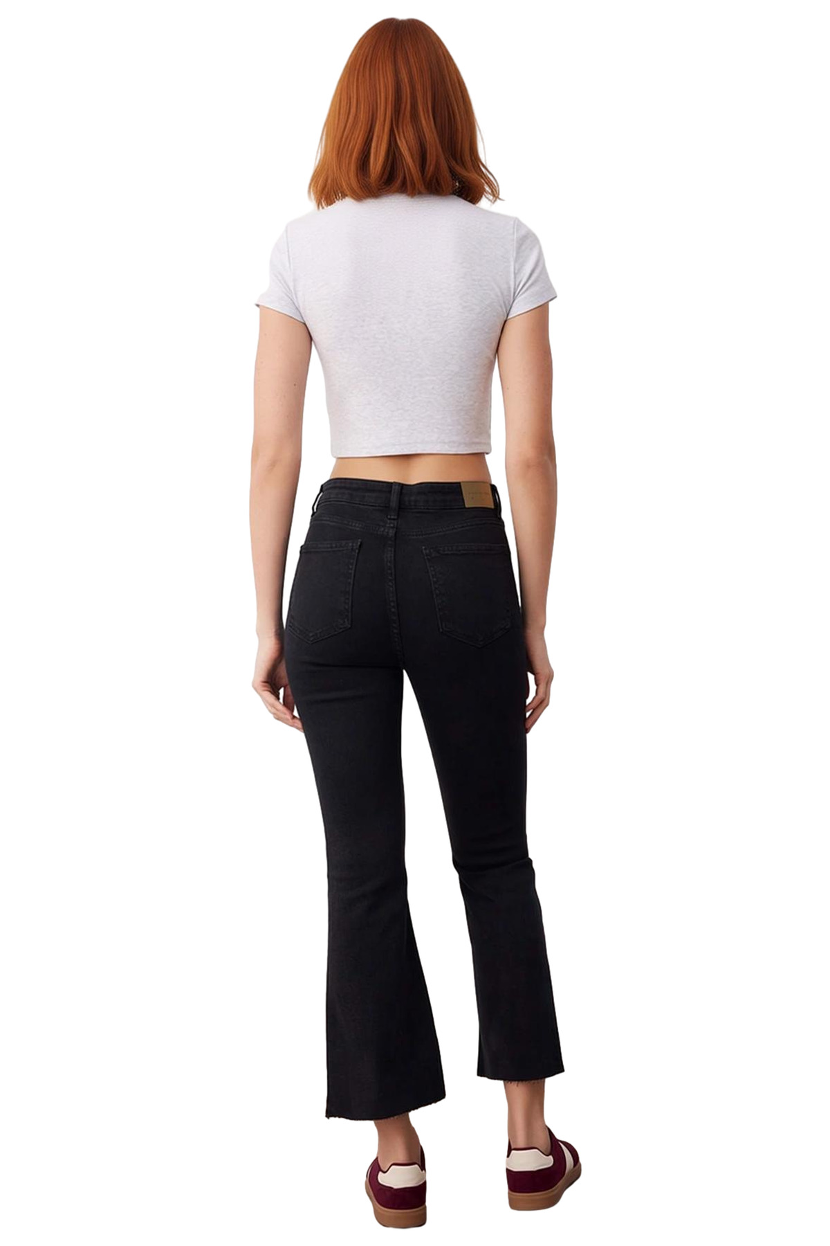 Kadın Moda Yüksek Bel Geniş Paça Denim Flare Jean Kemersiz Casual Günlük Mevsimlik Kullanım